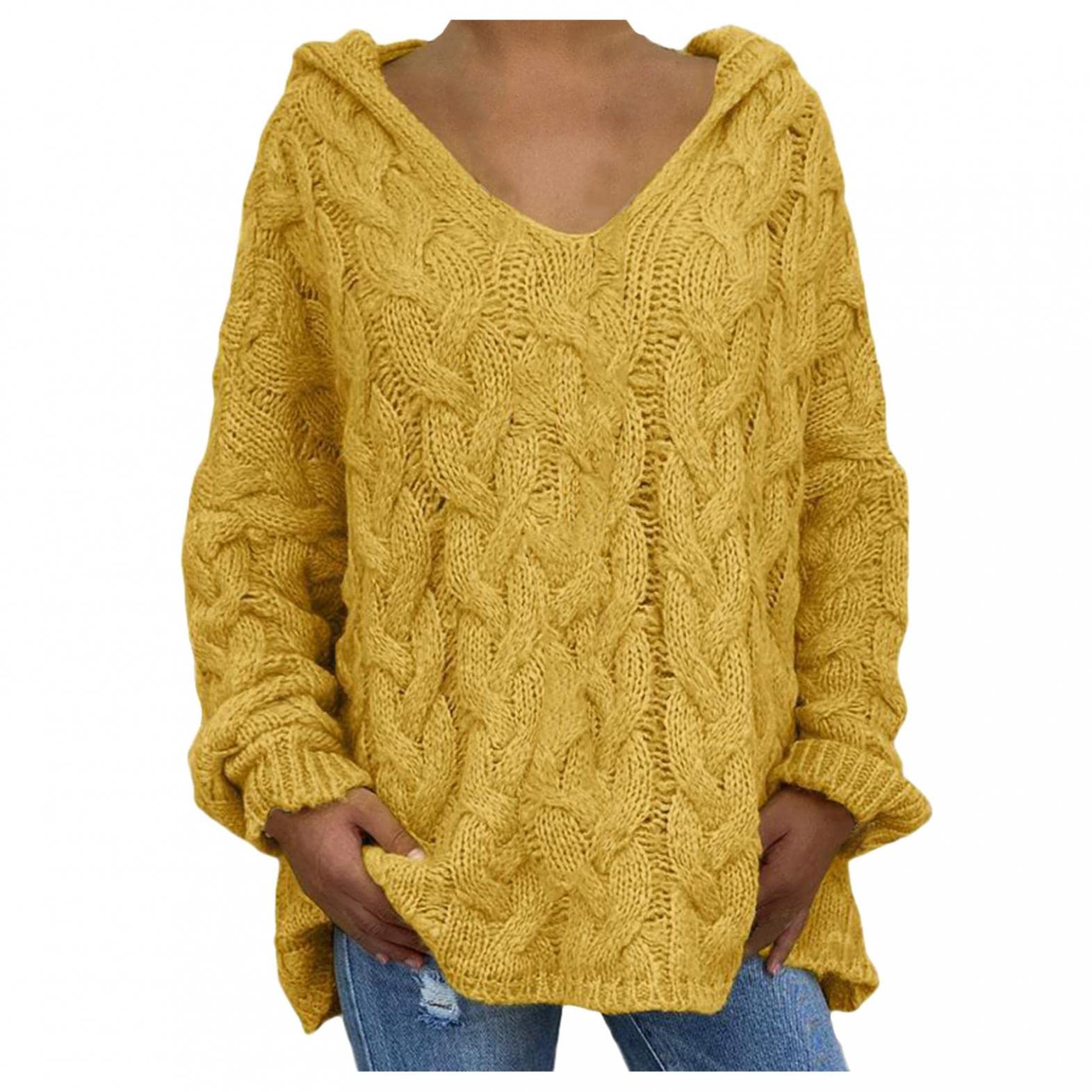 Damski sweter z dzianiny z dekoltem w serek, luźny, dzianinowy sweter, oversize, bluzy w jednolitym kolorze, luźne swetry z długim rękawem, damskie swetry z długim rękawem