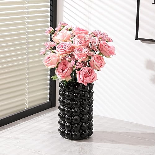 Miniatura 3 de Jarrón de burbujas negro, jarrón de cerámica negra para flores, jarrones altos de cerámica para decoración bohemia, jarrones modernos para sala de