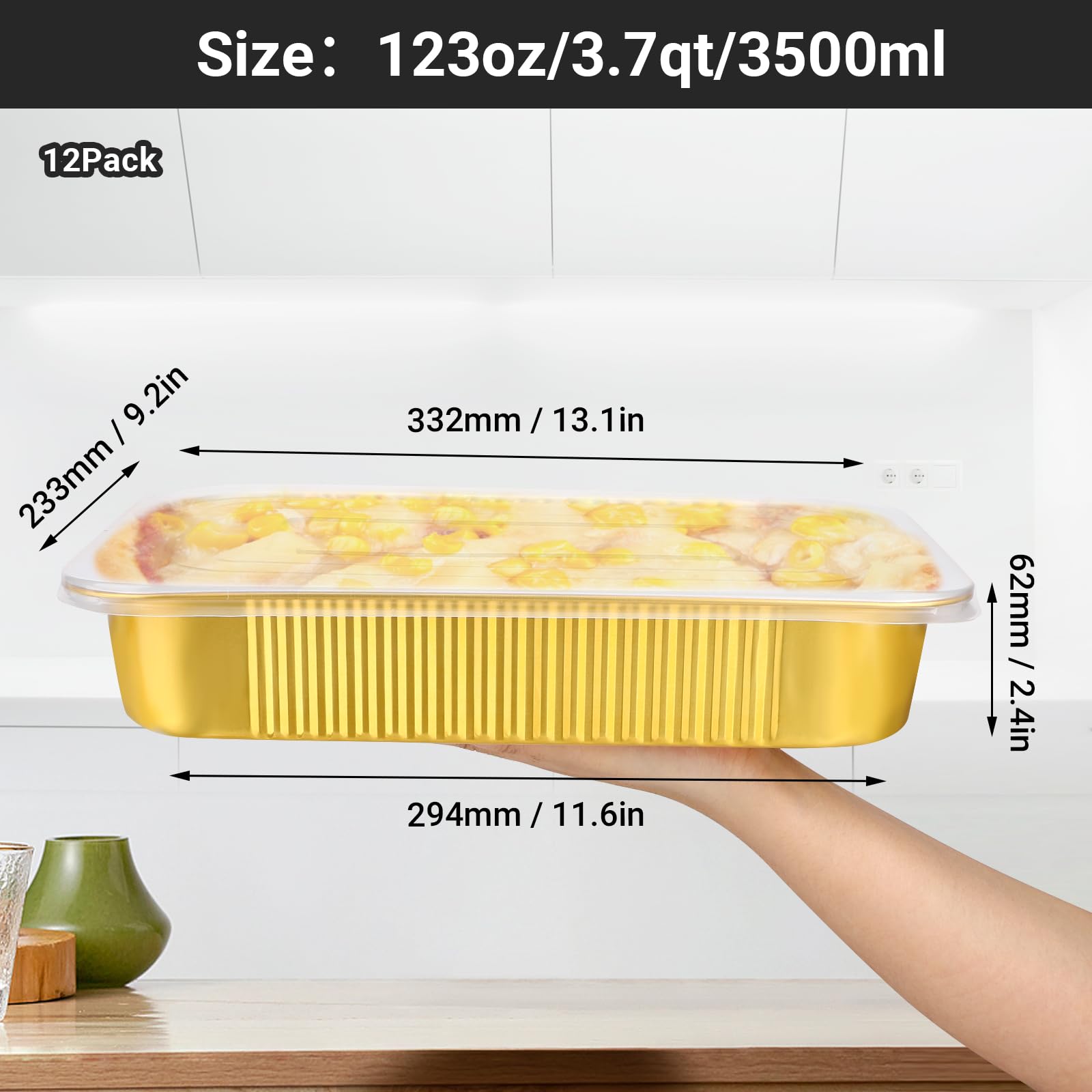 EUSOAR Moldes de aluminio con tapas, paquete de 12 unidades, de 127 onzas, desechables, pequeños, de aluminio, para tartas, pan, pasteles, fiestas, preparación, congelador, bandejas de goteo para