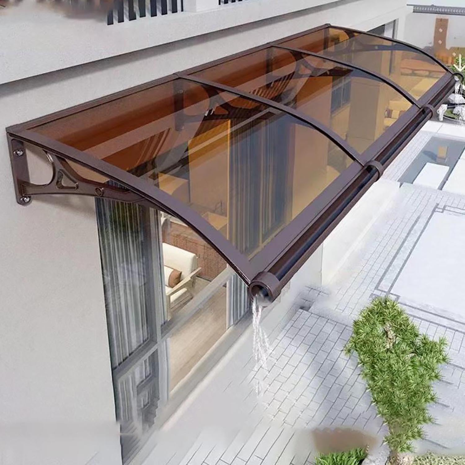 Zadaszenie drzwi, wodoodporna, ochrona przed promieniowaniem UV, do drzwi wejściowych, łatwy w montażu, na zewnątrz - zadaszenie na patio i dach, 100 x 300 cm