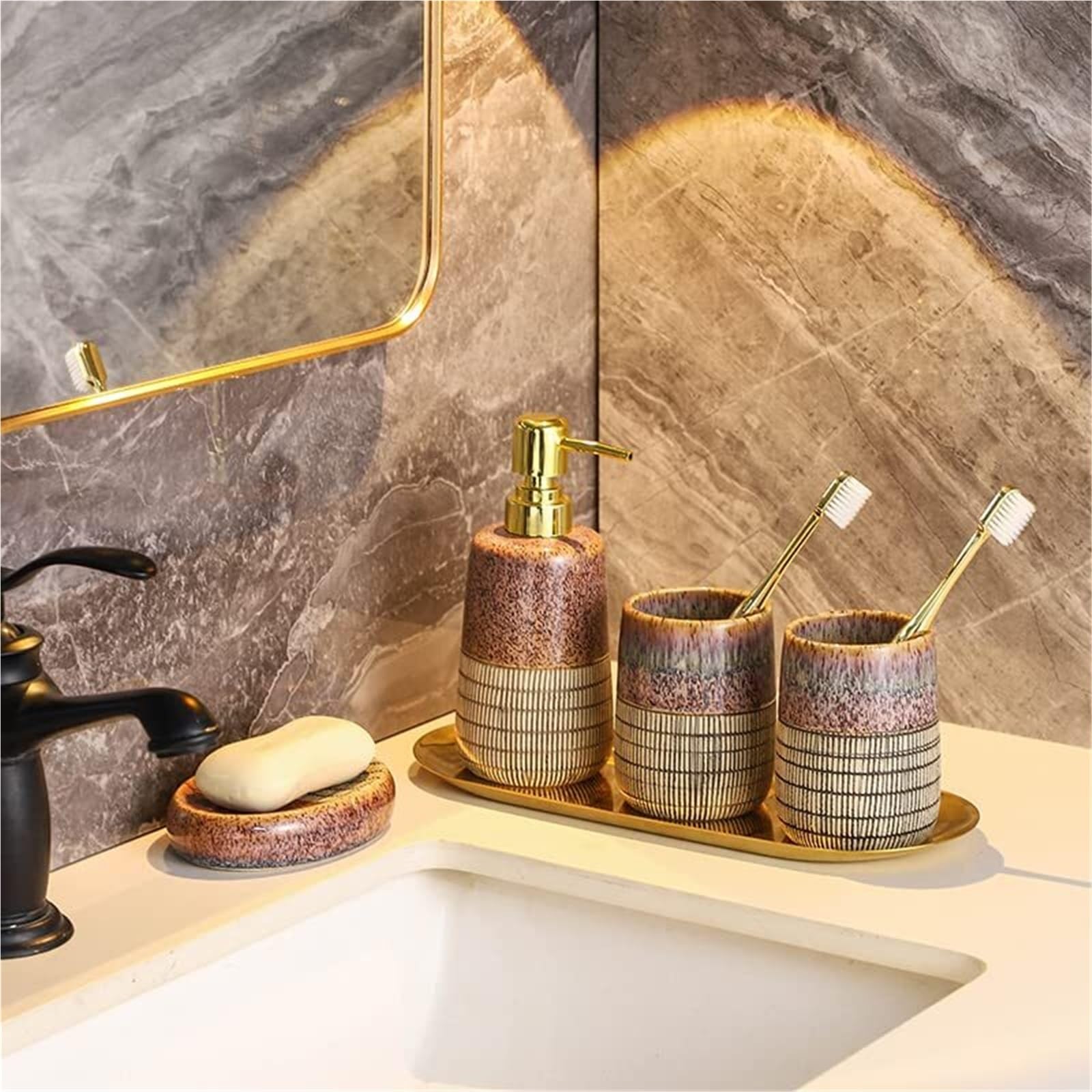 Bathroom Sets El Juego de Accesorios Incluye dispensador jabón, Plato for, Vaso y Soporte for cepillos Dientes (4 Piezas) Coastal Decor