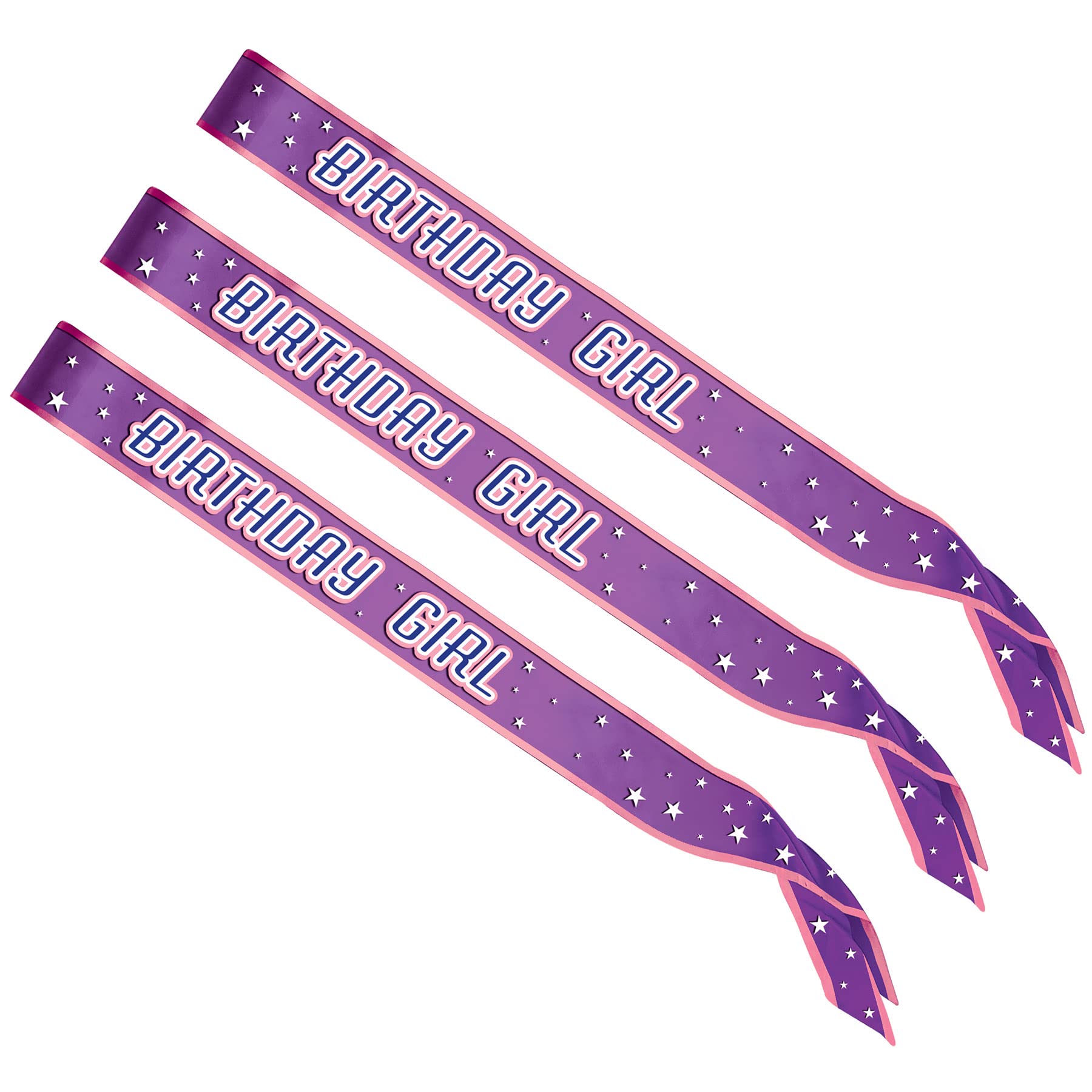 Beistle S60181AZ3 Schärpen für Mädchen, Satin, 3 Stück Partyzubehör, Stoff, Violett/Rosa/Weiß/Blau