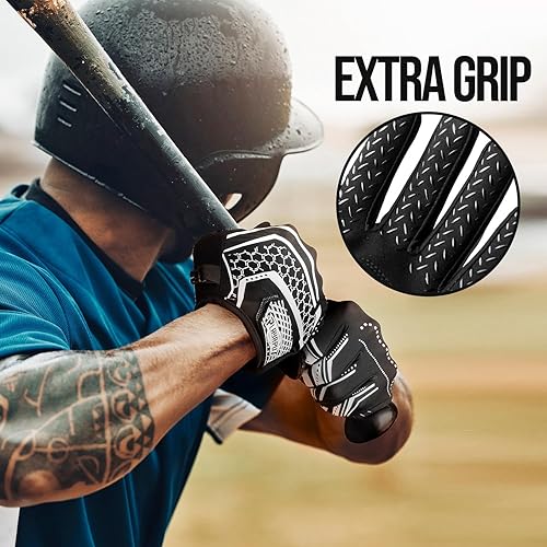 Miniatura 5 de Guantes de bateo para béisbolsóftbol, súper agarre, guantes de bateo duraderos y cómodos con material antisísmico SBR, múltiples guantes de bateo de