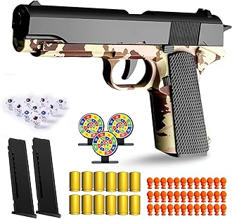 SZJYMY Soft Bullet Gun Toy - Automatic Pull Back Action Semi-Automatic Handgun with Shell Ejection and Auto Rebound, Gun Toy for Teen Boys, Suitable for 3 4 5 6 7 8 Years Old boys And Girls Toys