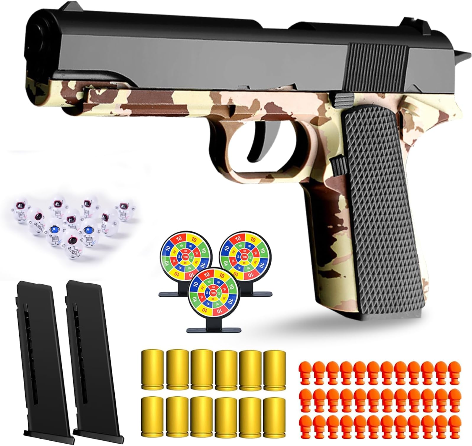 Soft Bullet Gun Toy - Automatic Pull Back Action Semi-Automatic Handgun with Shell Ejection and Auto Rebound, Gun Toy for Teen Boys, Suitable for 3 4 5 6 7 8 Years Old boys And Girls Toys