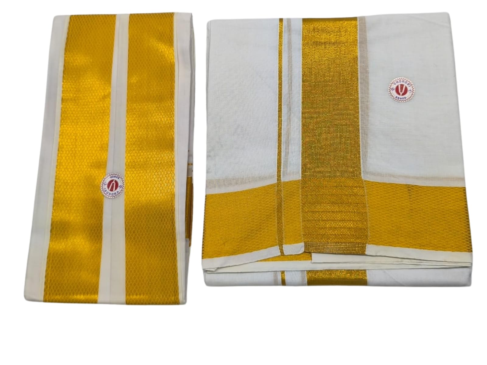 yadadri Men's Traditional Cotton Dhoti (2.0 Mtrs) With Angavastram (1.75 mtrs) - White Color with Big Golden Border-picture-46