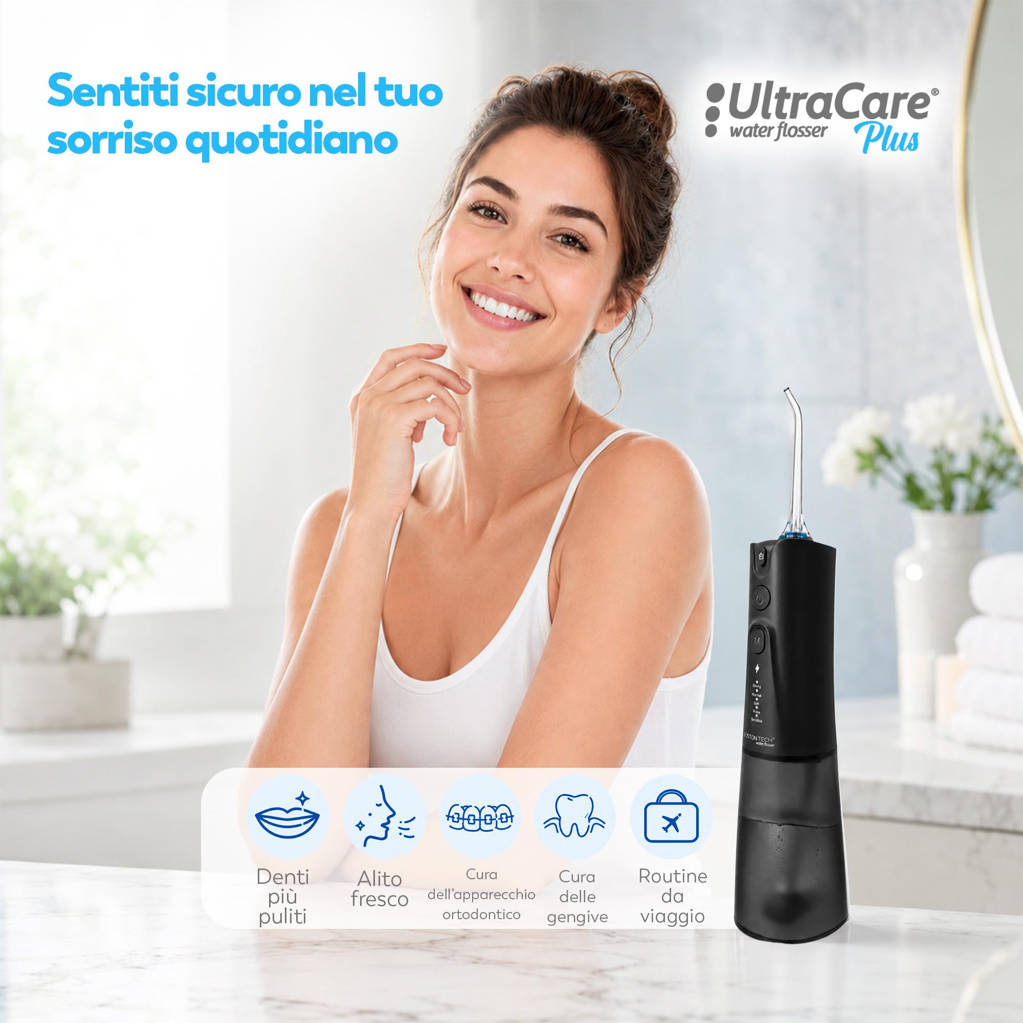 Aquapik UltraCare Plus Idropulsore Dentale 300 ml 5 Modalità 8 Ugelli USB-C
