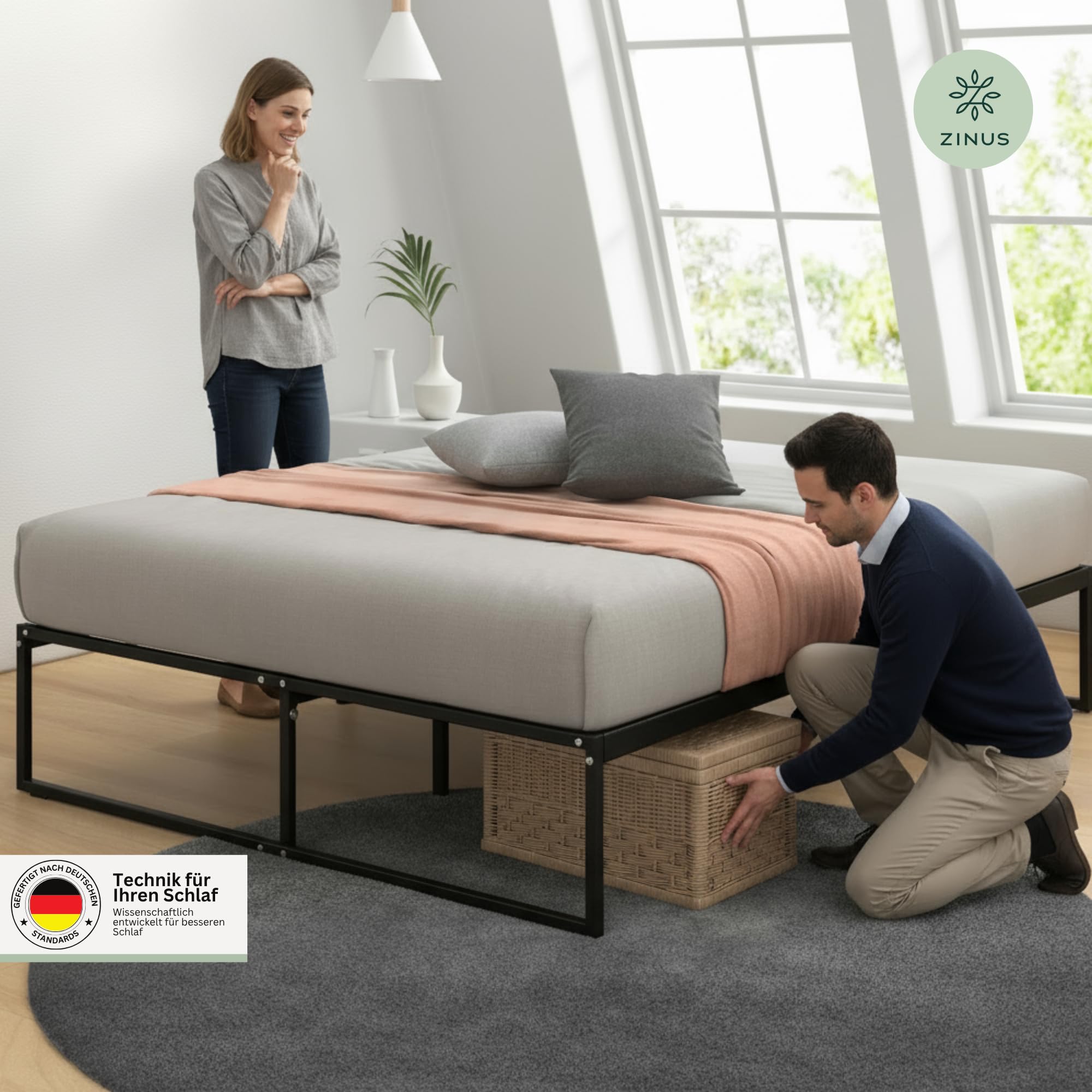Zinus Lorelai Bettgestell 140x200 cm - Metallbett 140x200 mit Metall-Lattenrost - 36 cm Hohe Plattform mit Freiraum Darunter - Kein… – Ansicht 3