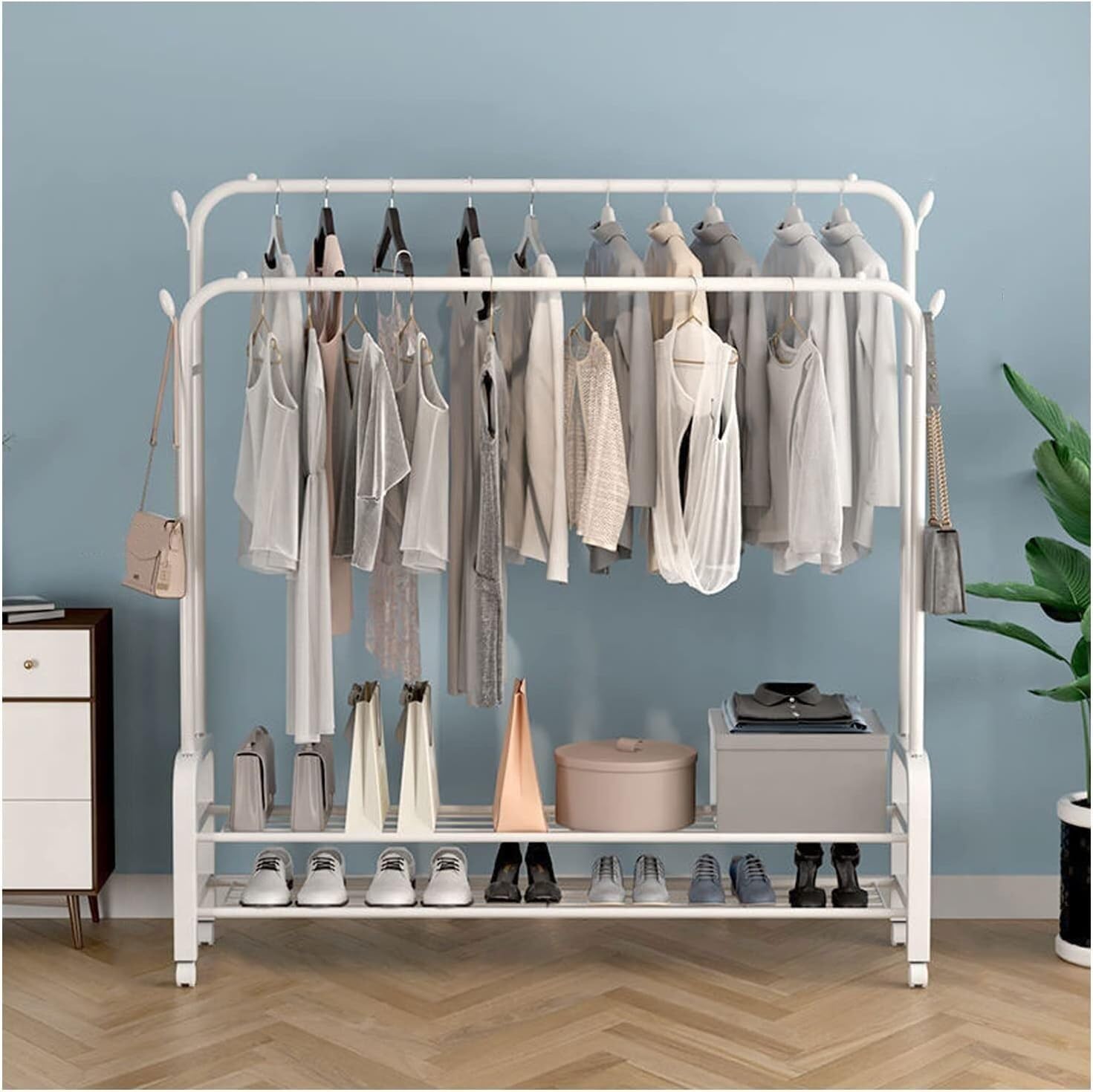 Porte-vêtements blanc 150cm pour chambre et couloir