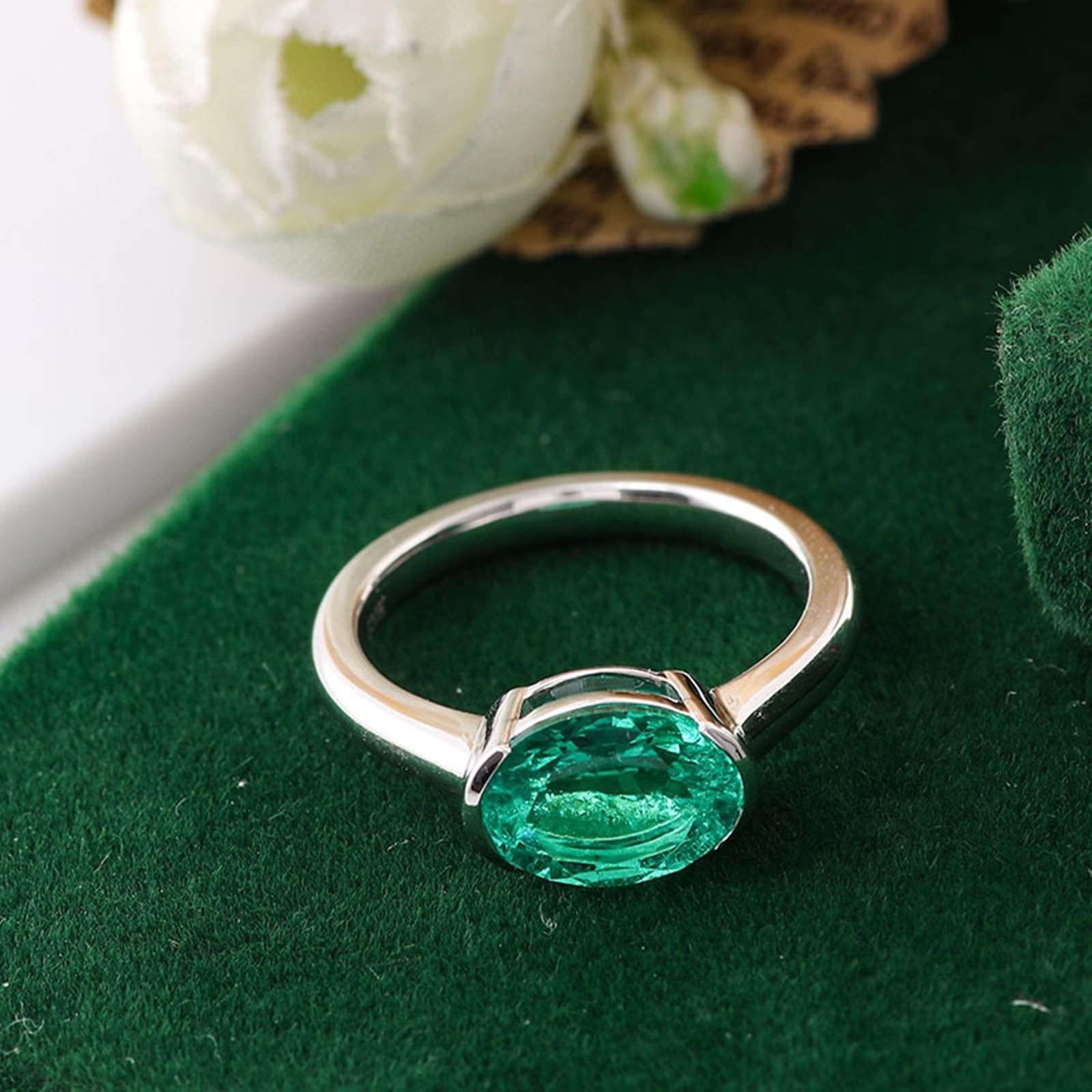 KnSam Solitärring Weißgold 9K/14K/18K, Solitär Freundschaftsringe mit 1/2/3ct Labor Erstellt Smaragd Oval Grün, Au 375/585/750 Weiß Gold Hochzeitsring Pärchen Ringe Echtschmuck, Gr.47-62