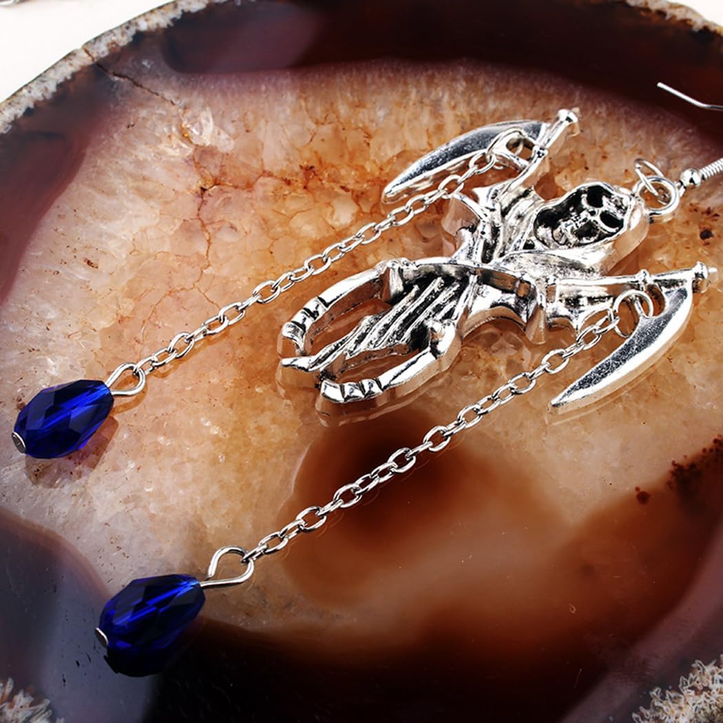 Gothic Death Scythe Earrings Retro Skull Earrings Red Black Crystal Tassels Drop Dangle Earrings Scary Vampire Earrings Punk Rock Style Earrings Halloween Party Earrings for Women - Image 5