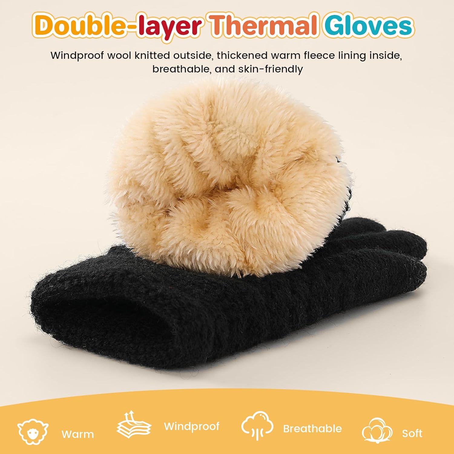 Clothclose Kids Winter Gloves for Boys Girls, Warm Winter Gloves for Kid, Knit Cable Fleece Lined Toddler Kids Glove Mitten - Image 4