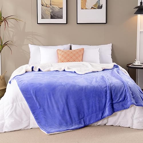 Miniatura 6 de SOCHOW Manta de forro polar Sherpa de doble cara, súper suave, lujosa manta de felpa tamaño individual de 60 x 80 pulgadas, violeta azulado