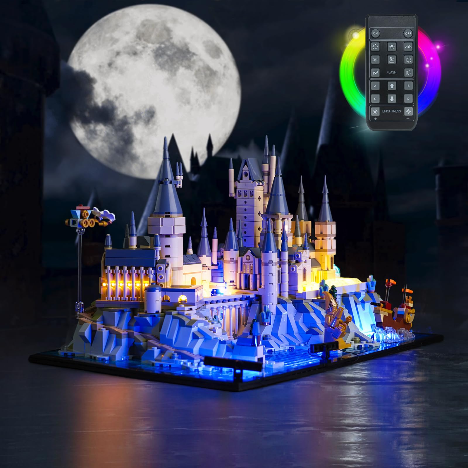 Pilot zdalnego sterowania LED zestaw świateł kompatybilny z Lego 76419 Hogwart Castle and Grounds (nie jest to model), zestaw oświetlenia dekoracyjnego do zamku Hogwartu i Grounds, kreatywne zabawki