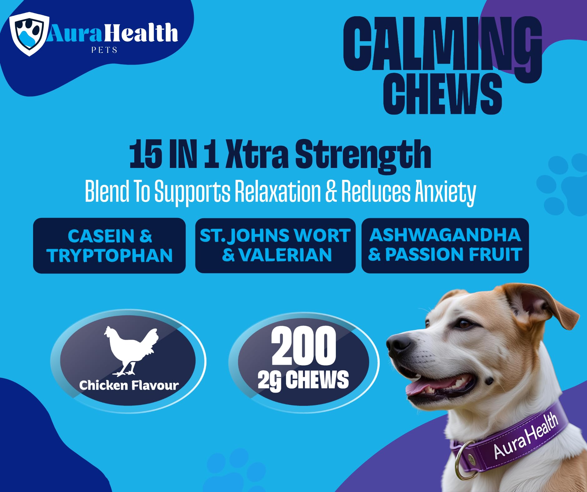 Aurahealth Calming 200 Chews up to 4-month supply for Small to Medium Dogs. 15-in-1 Reduce Stress, Fear, Separation, Barking - Image 3