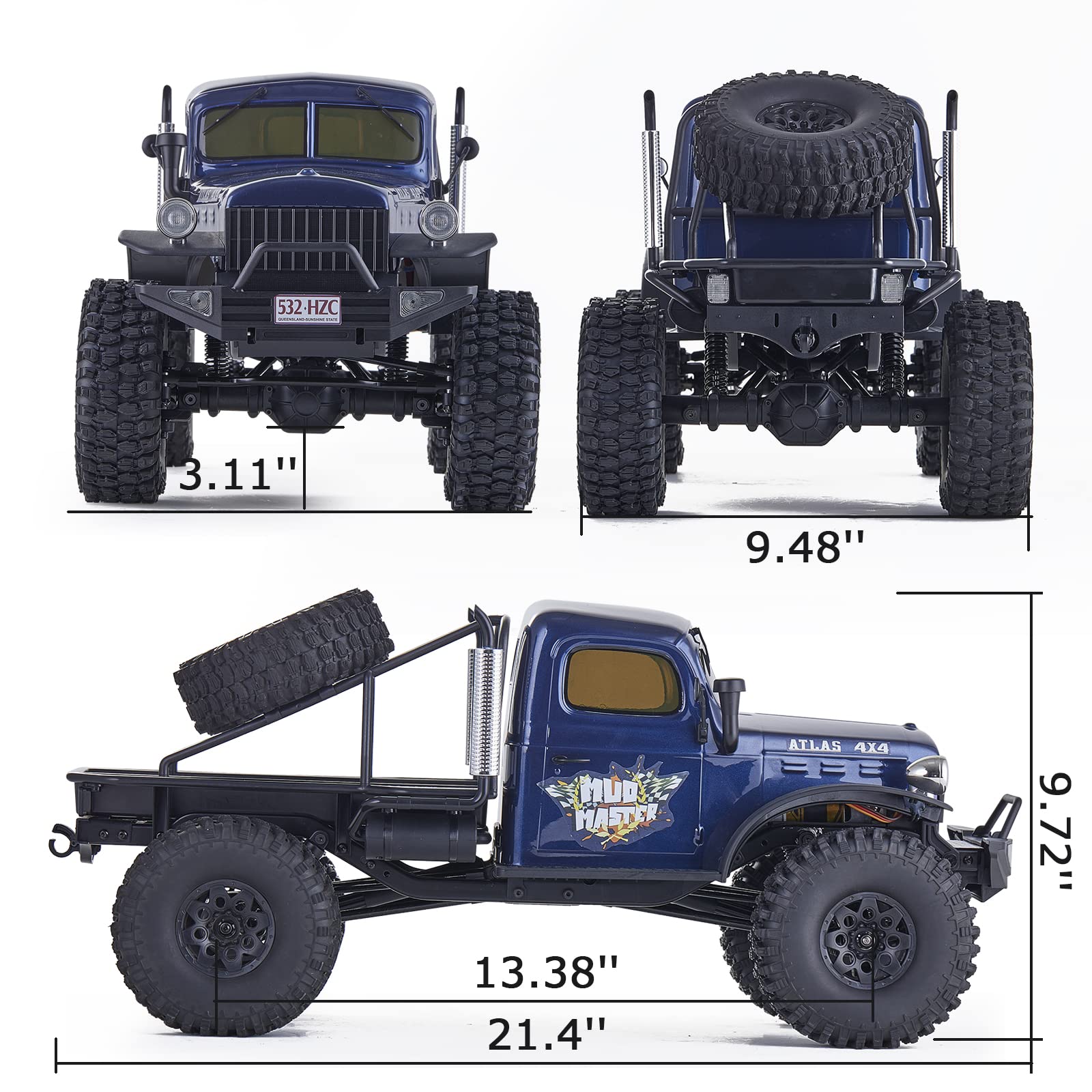 BEEZRC RocHobby Atlas RC Truck 4WD 2.4GHz RC Crawler RS RC Offroad Car Hobby Grade RC RC Control remoto coche con transmisor de vehículo para adultos (azul)