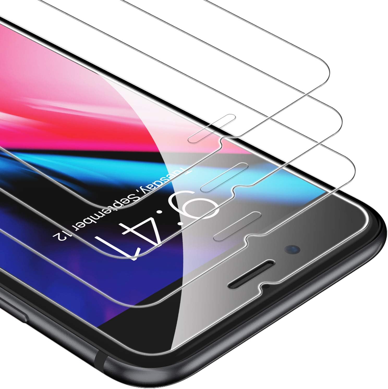 UNBREAKcable iPhone 8 Plus Screen Protector, iPhone 7 Plus Screen Protector 3-Pack, 9H Premium Tempered Glass Screen Protector for iPhone 8 Plus iPhone 7 Plus 5.5" with Free Installation Frame