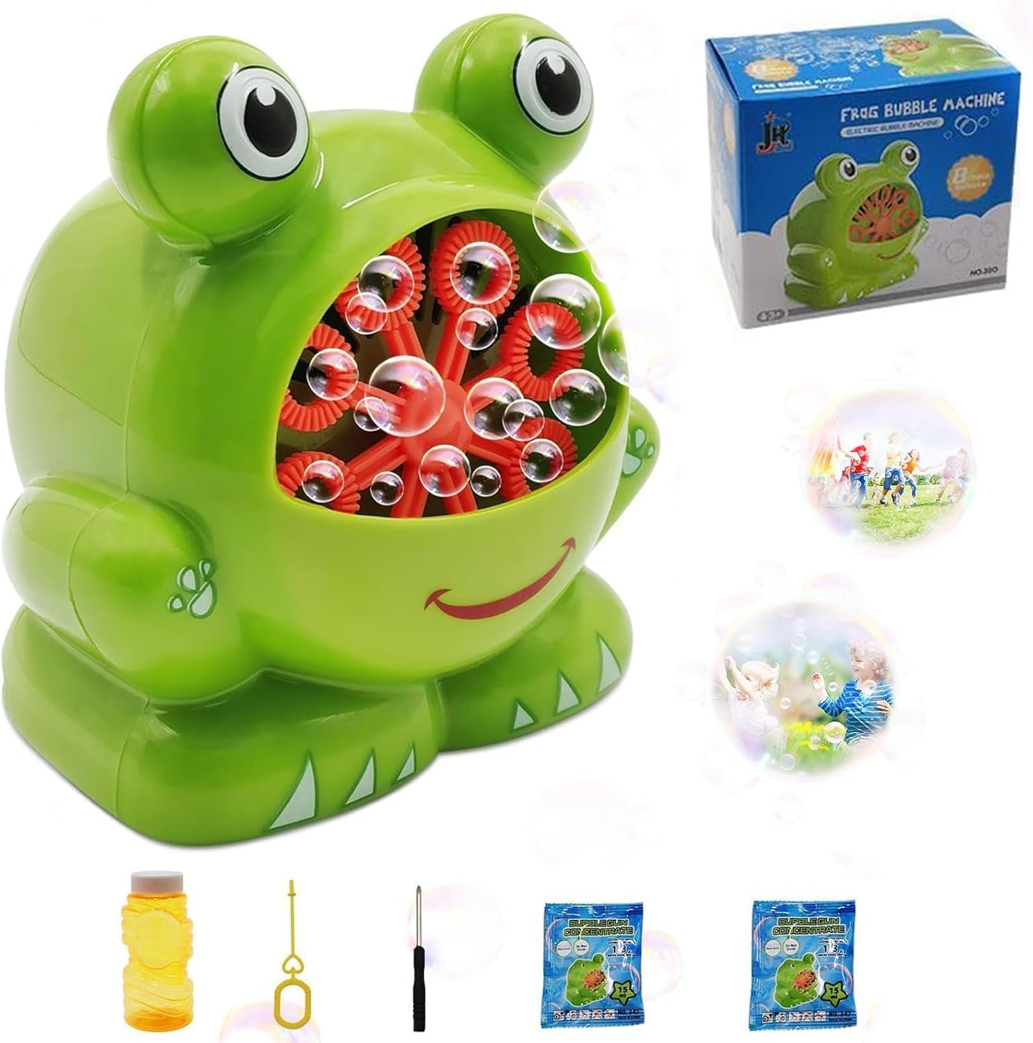 Macchina per Bolle, Frog Macchina per Bolle di Sapone, Macchina Automatica per Bolle di Sapone, Pistola a Bolle per Bambini, Bubble Machine, Macchina Bolle di Sapone, Regalo per Bambini Compleanno