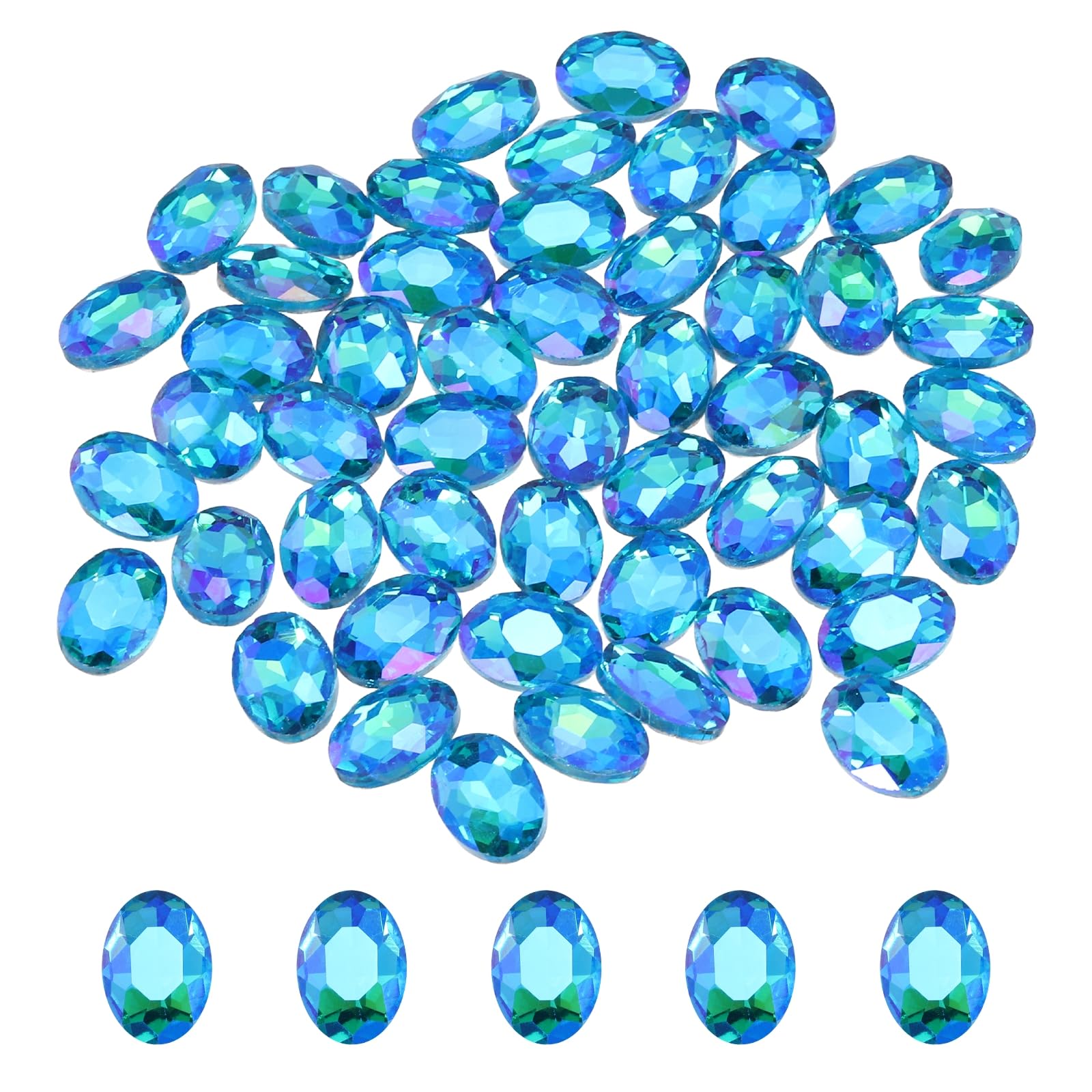 sourcing map 100Pcs Oval Pointed Back Rhinestone, 10 x 14 mm Oval Faceted Glass Rhinestone Gems Pointed Back Faceted Glass Beads for Jewelry Making DIY Crafts Shoes Crystal, Shiny Lake Blue