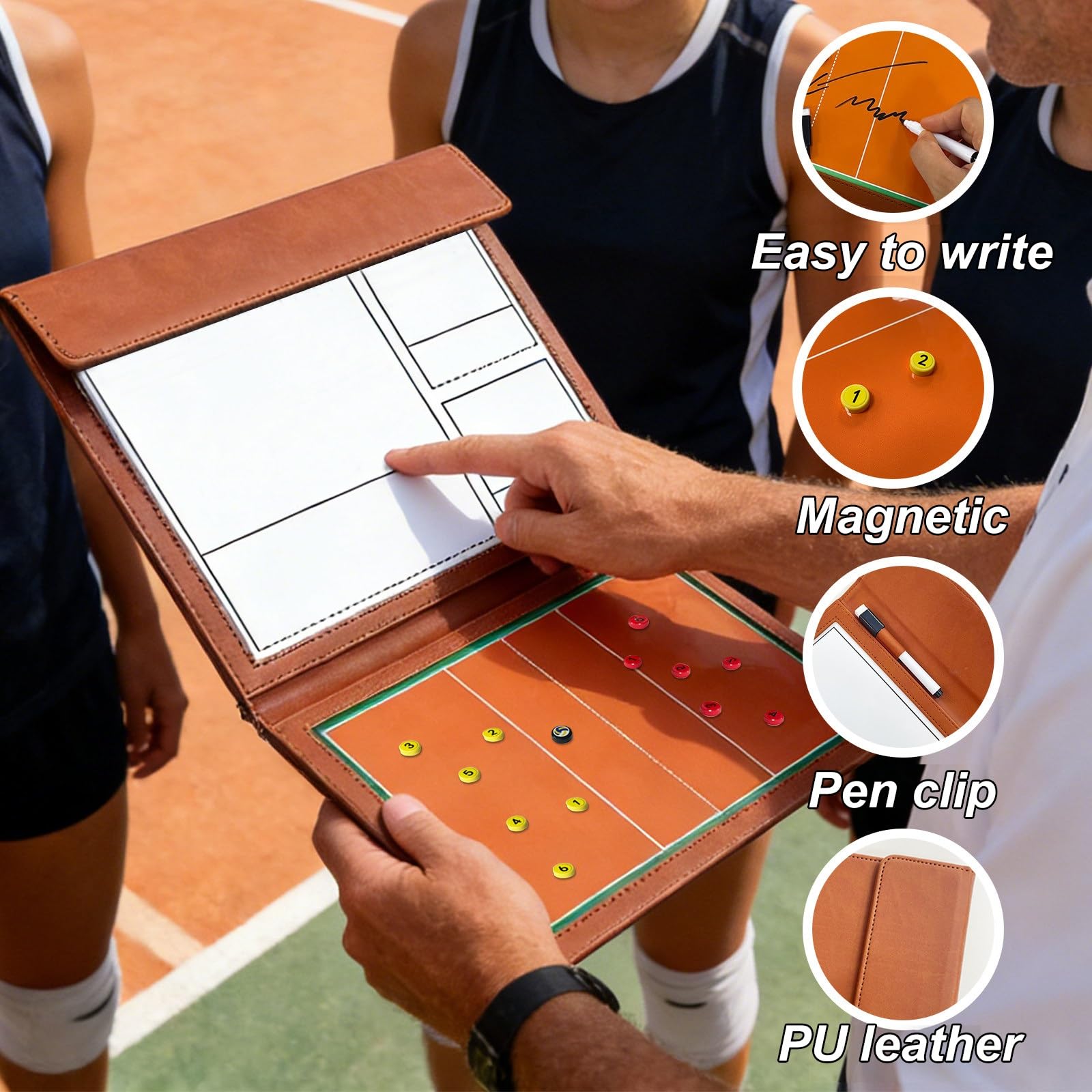 Lavagna Tattica Pallavolo Volley, Cartellina Tattica Magnetica Pallavolo, Include Penna e Pezzi Degli Scacchi Magnetici, Design Pieghevole, per l'insegnamento