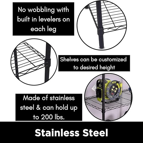 Miniatura 8 de Internet's Best Estantería de alambre de 4 niveles Negro plano Estante resistente Unidad de estante ajustable ancha Almacenamiento de cocina