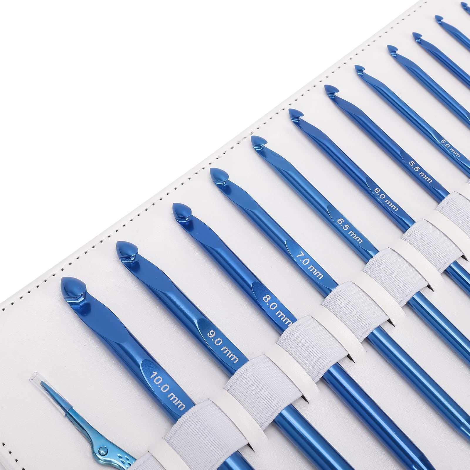 Rengue 12-teiliges Blaues Tunesisches Häkelnadel-Set aus Aluminium, 3,0–10,0 Mm, Austauschbare Nadeln mit 4 Kabeln, Ergonomisches Afghanisches Häkelset für Decken, Schals, Dekor