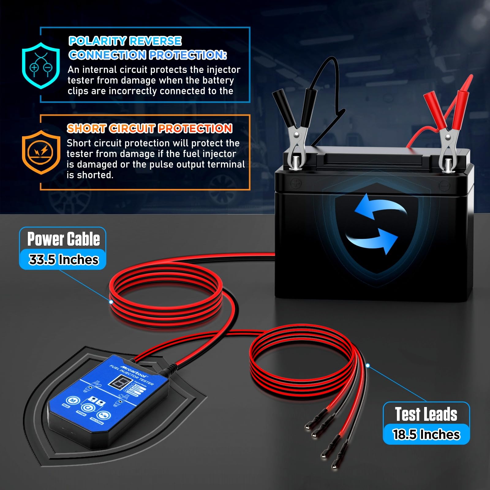 MRCARTOOL - Comprobador de inyectores de combustible para coche, 12 V, con 6 boquillas para inyectores EFI GDI de 5 V, 12 V, 8 modos de impulso, kit de limpieza, doble potencia, cable de 1 m