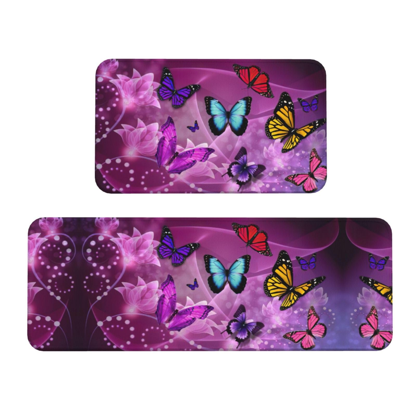 Alfombras impermeables EdWal con estampado de mariposas moradas y base antideslizante