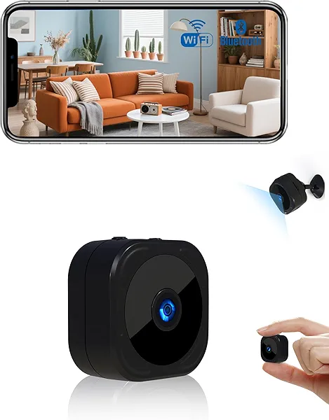 AOBOCAM 1080P HD Mini Camera for Indoor Security with App Control Motion Detection & Night Vision Wireless WiFi Rechargeable Pet Camera for Home/Office 24/7 Cycle Save (Black)