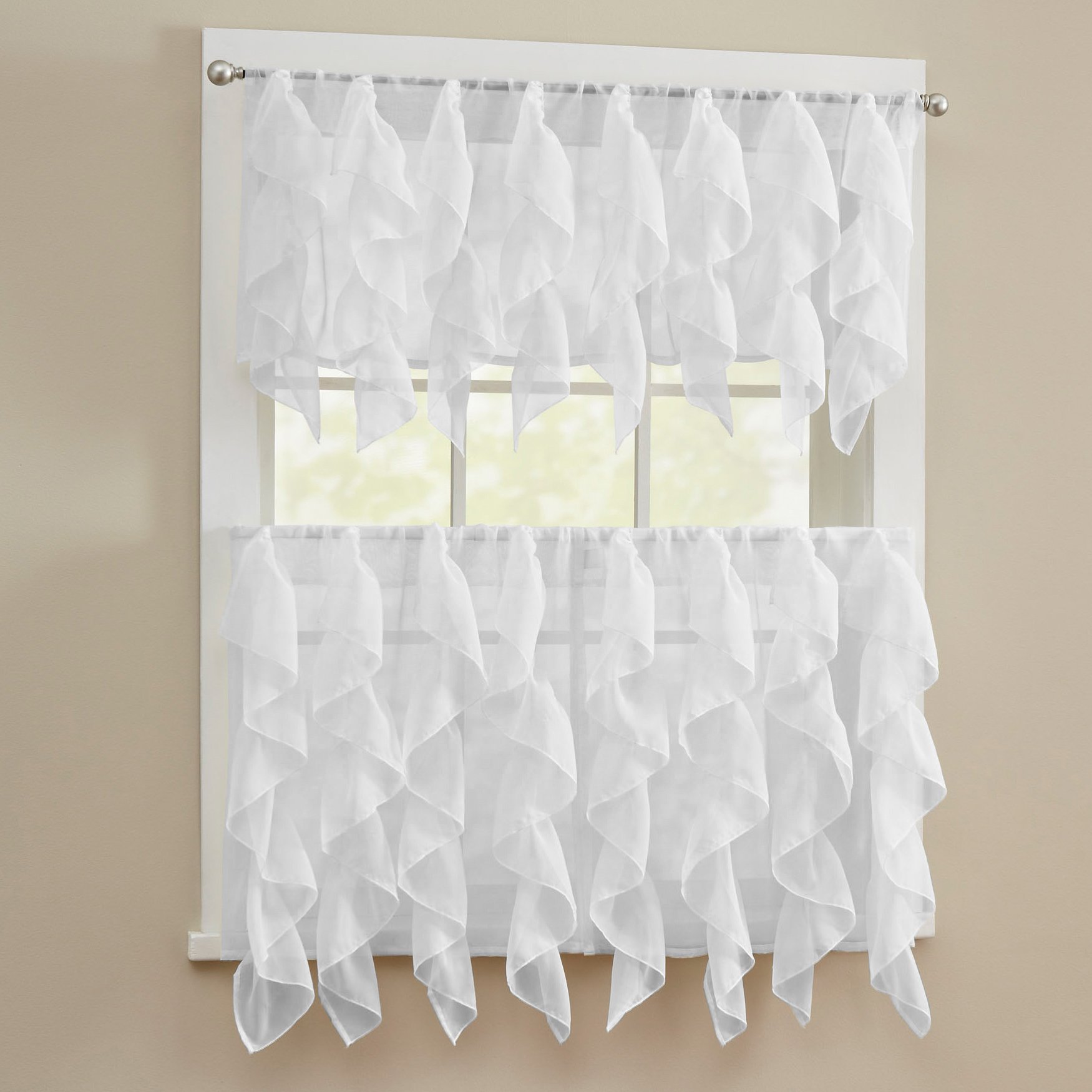 Sweet Home Collection 5 Pc Kitchen Curtain Set, Swag, Valance, Choice of 24 Sheer White, 36" Tier Pair