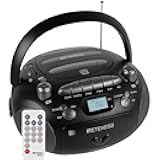 Retekess TR630 CD Cassette Player, Boombox CD Player AM FM Radio, Recording Transcription, USB, Micro SD, LCD Display, for Family
