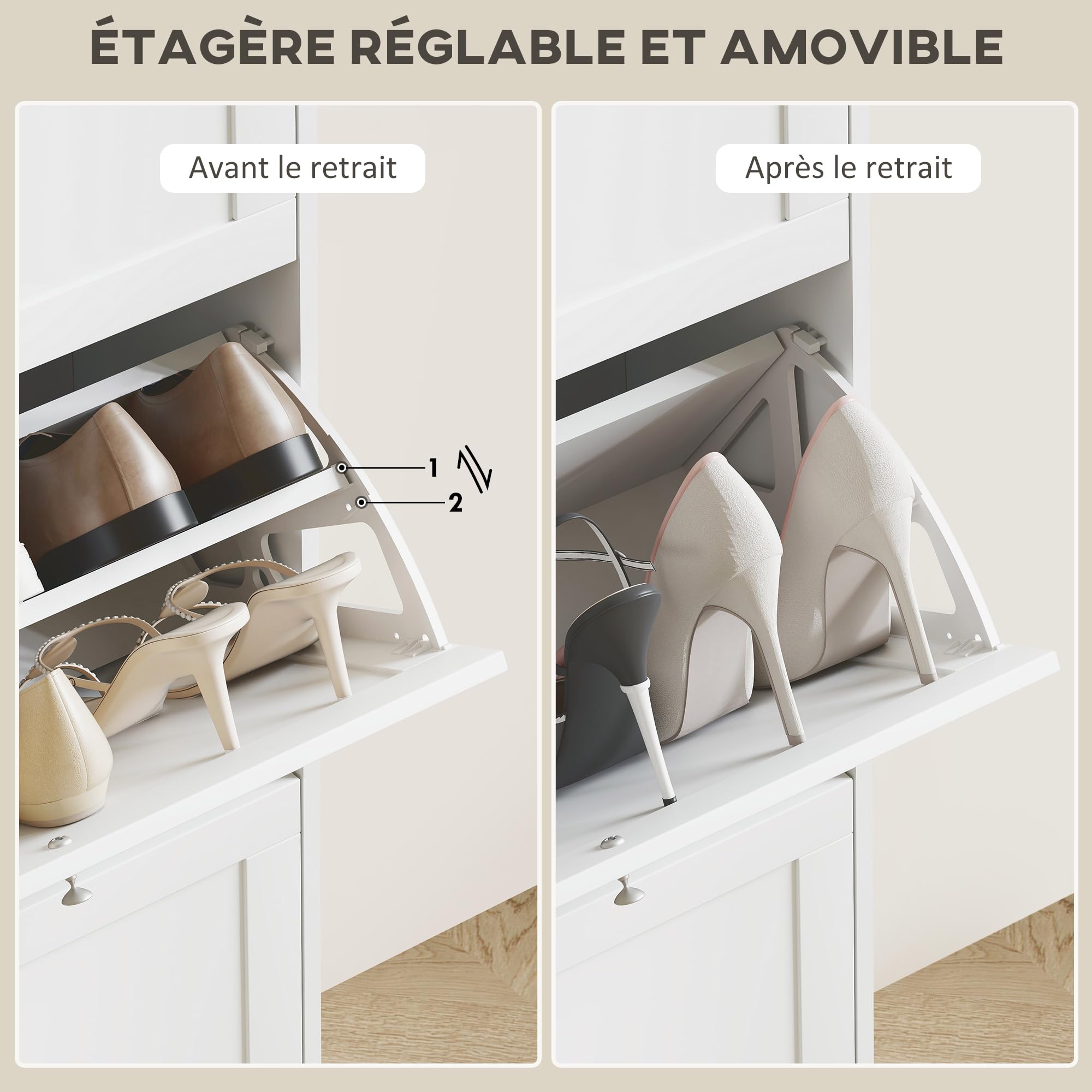 HOMCOM Meuble à Chaussures 3 Tiroirs 18 Paires 60 x 23,5 x 115 cm Blanc | Armoire à Chaussures Étroite, Moderne, Étagères Réglables, pour Couloir et Entrée