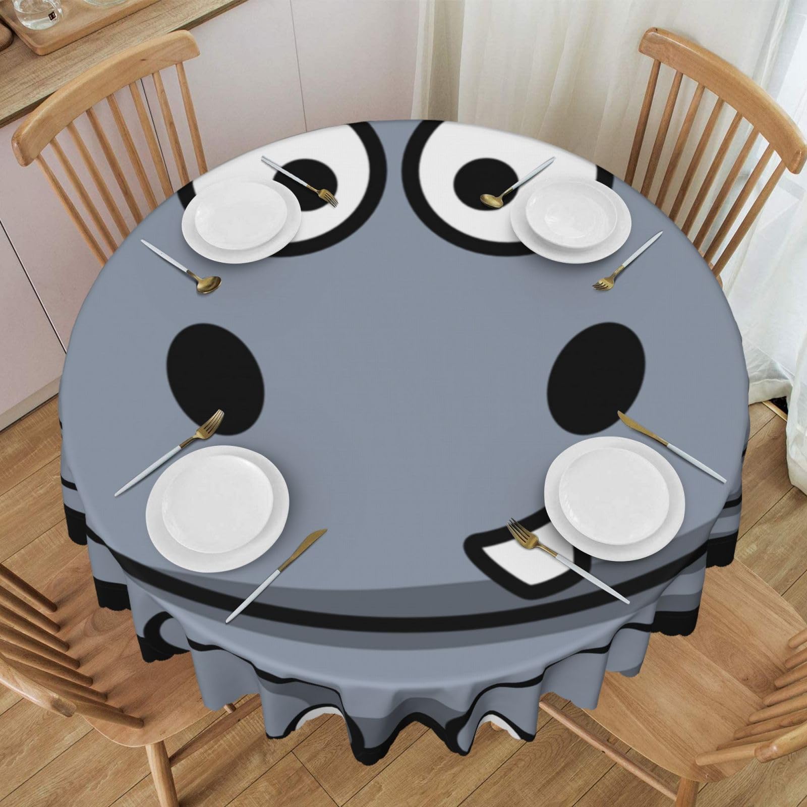 DCEHGEW 60 In Round Tablecloth with Lace, Cartoon Hippo Printed Oilproof & Washable Fabric Picnic Table Cloth Table Covers