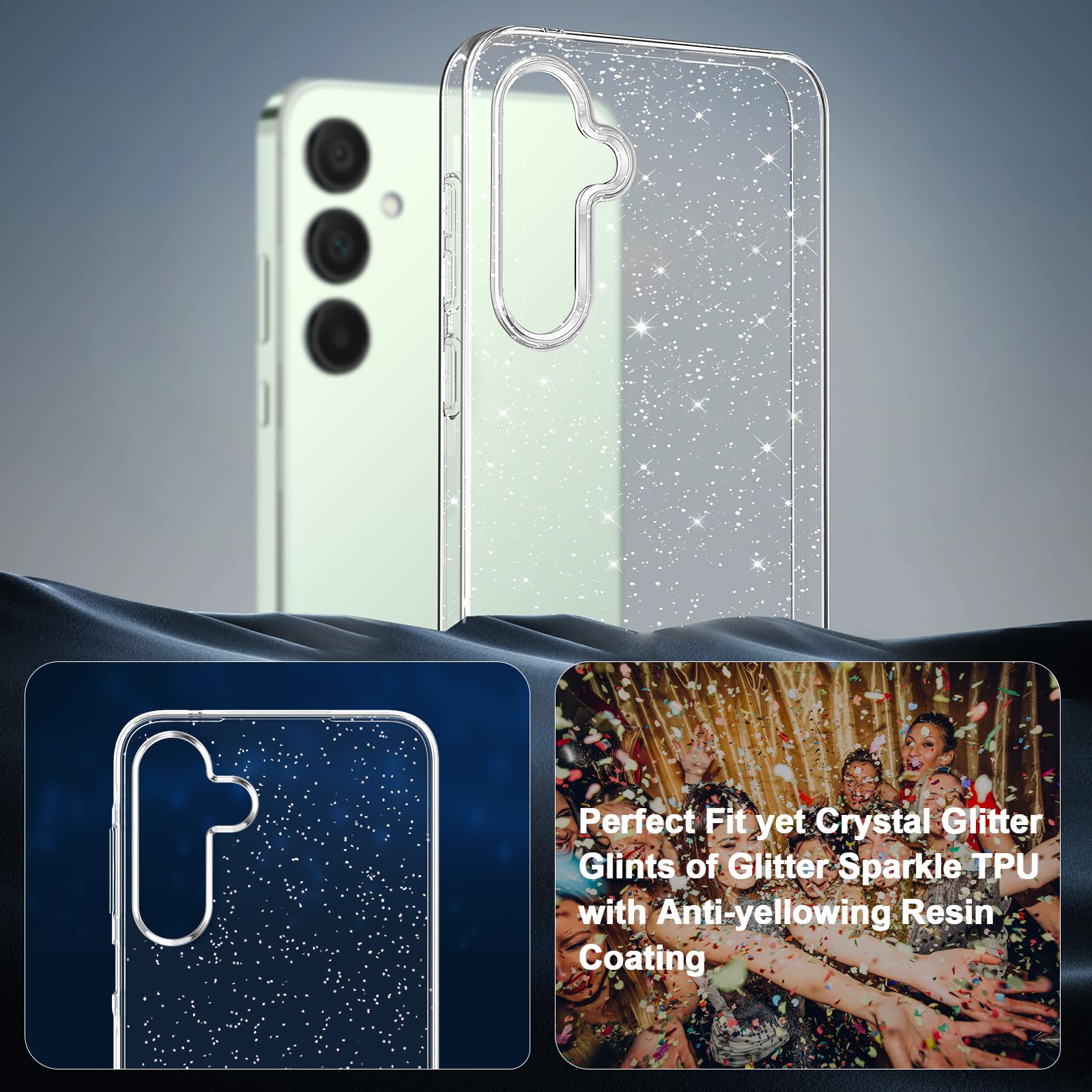 COPIKE Cover per Samsung Galaxy S25 con 2 Pezzi Vetro Temperato, Custodia Silicone Morbido Trasparente Antiurto Simpatiche per Donne e Ragazze, Glitter
