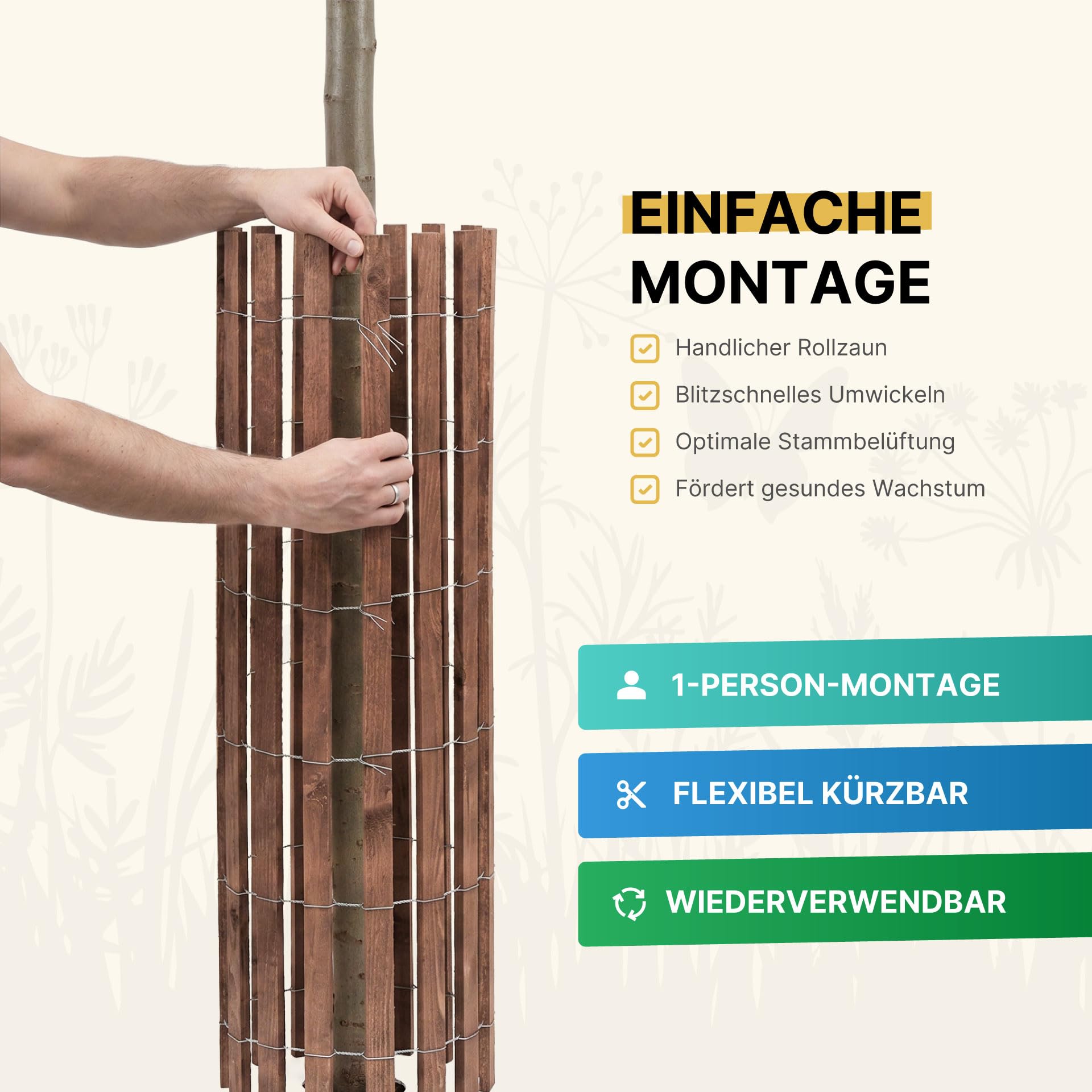 Baumschutz-/ Bissschutzzaun aus Fichte (imprägniert) | Länge 5 Meter | Höhe 120 cm | Lattenabstand ~6 cm