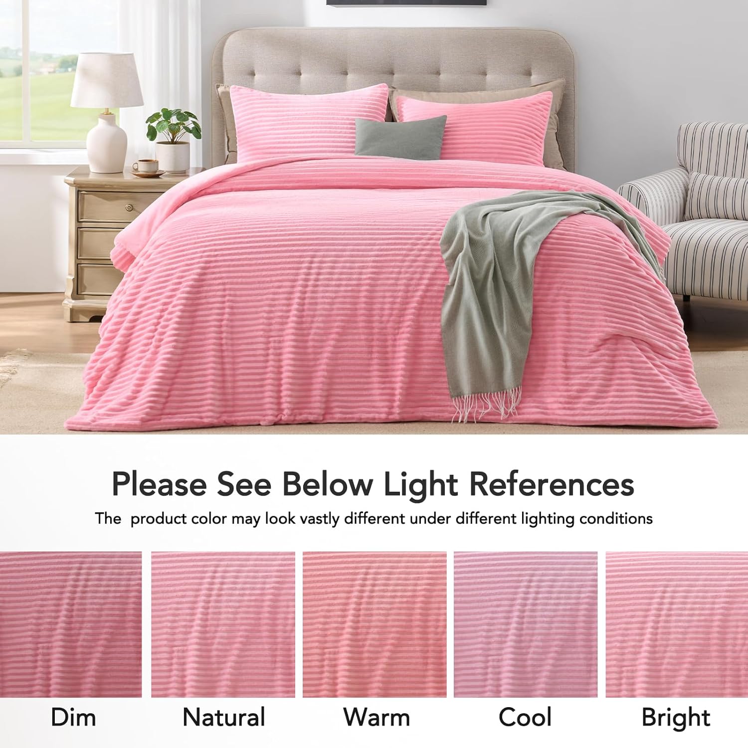 Fleece Comforter Set Twin Size-Super Warm & Lightweight Fluffy Winter Comforter(68"x88"), Luxury Fuzzy Pink Bed Set with 1 Pillowcase - Image 6