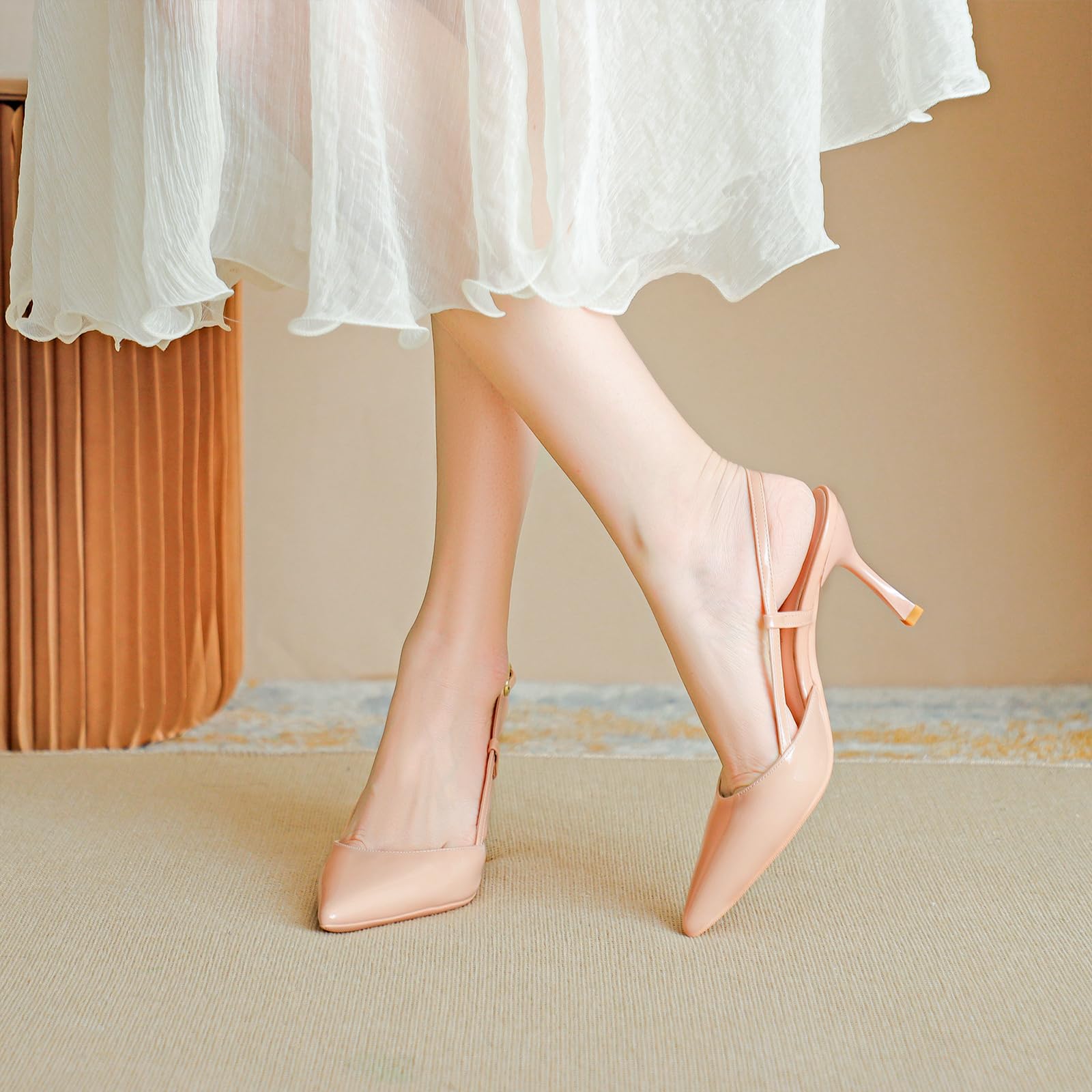 Donna Sandali Tacco Alto Slingback Punta Affilata Texture Pelle Verniciata Comodo Camminabile Ufficio Quotidiano Festa
