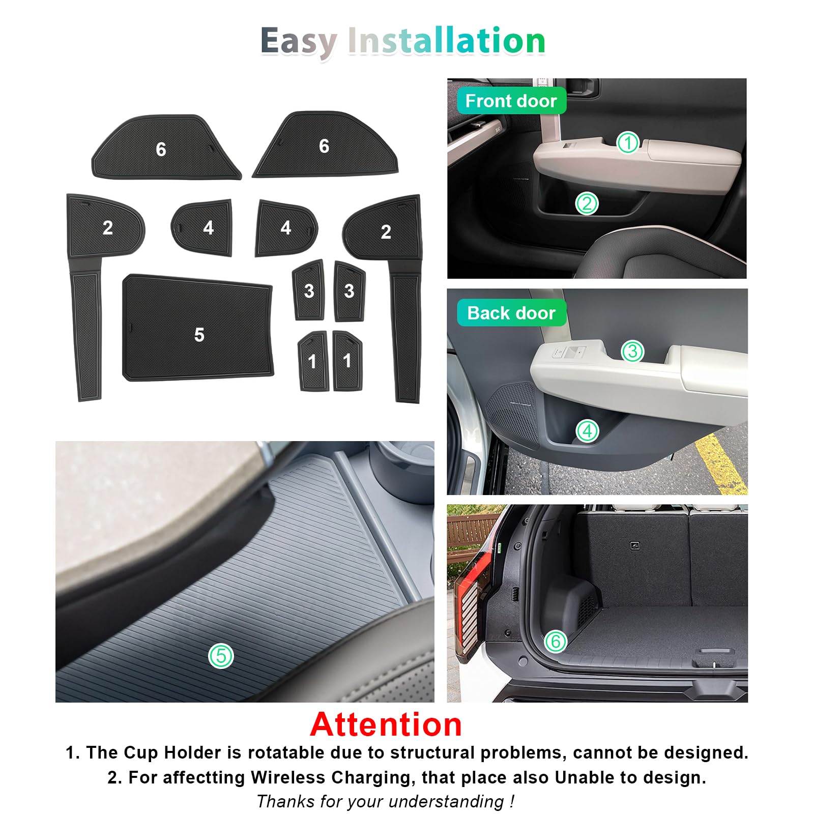 GAFAT Kompatibel mit Neu Kia EV3 GT Line 2025 2026 2027 Antirutschmatten, EV3 ab 2025- Gummimatten rutschfest Non-Slip Schutzmatten für Mittelkonsole, Becherhalter,Türnaht, EV3 Zubehör (Schwarz)