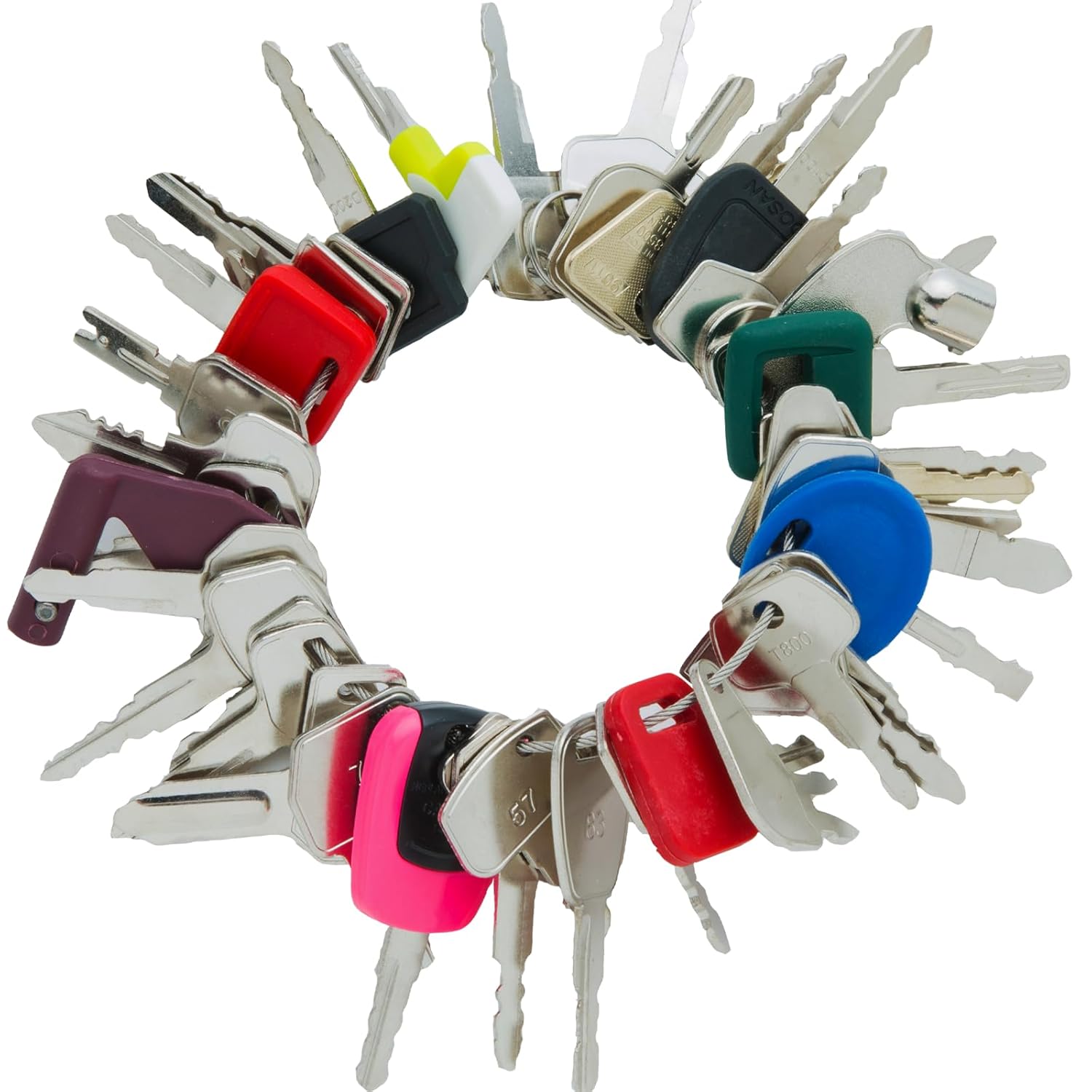 77 Equipment Master Keys, Heavy Construction Equipment Machiney Key Set fit Cat JCB Case John Deere Volvo JLG Terex Komatsu Kubota Yanmar Daewoo Forklifts Hyster Hitachi and More