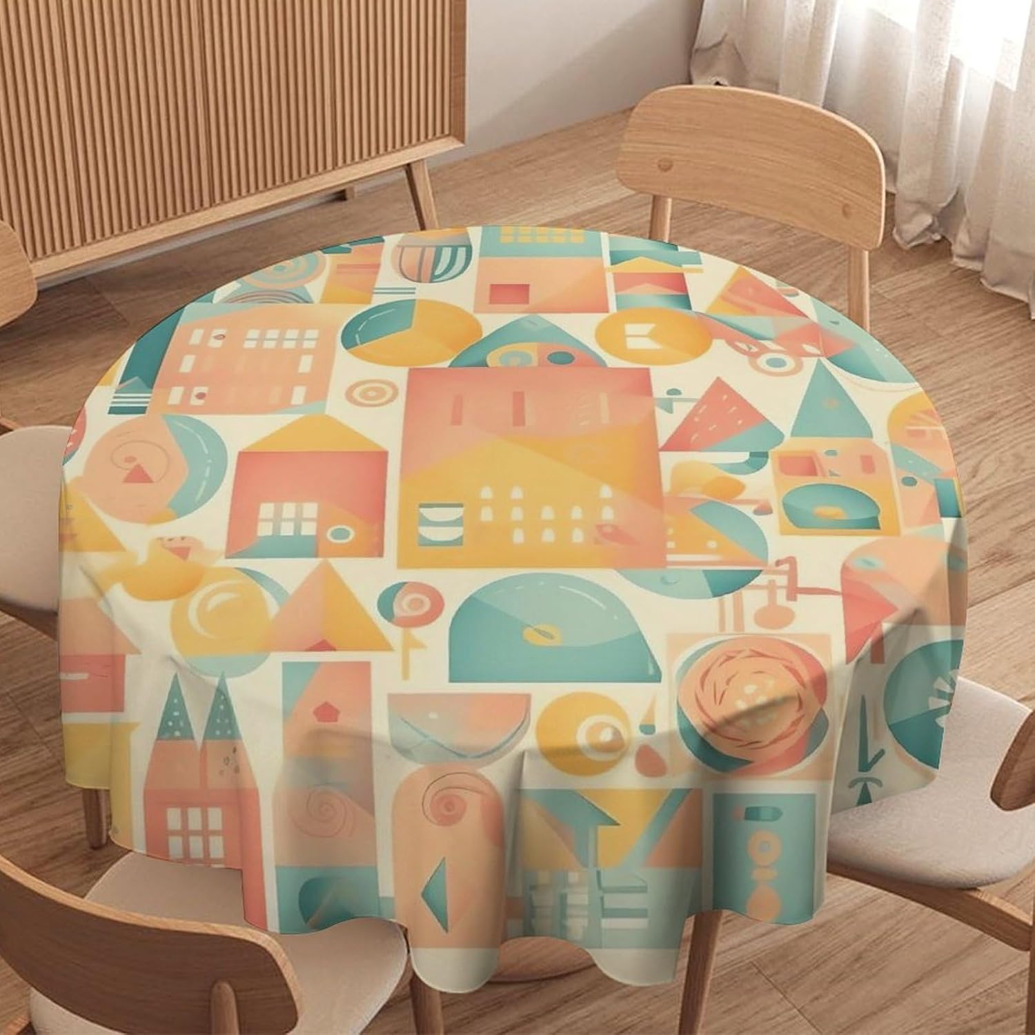 Round Tablecloth Washable Table Cloth for Kitchen Various Toys Wrinkle Free Table Cover Decorative Dining Tablecloths for Farmhouse Holiday Banquet Party image 4