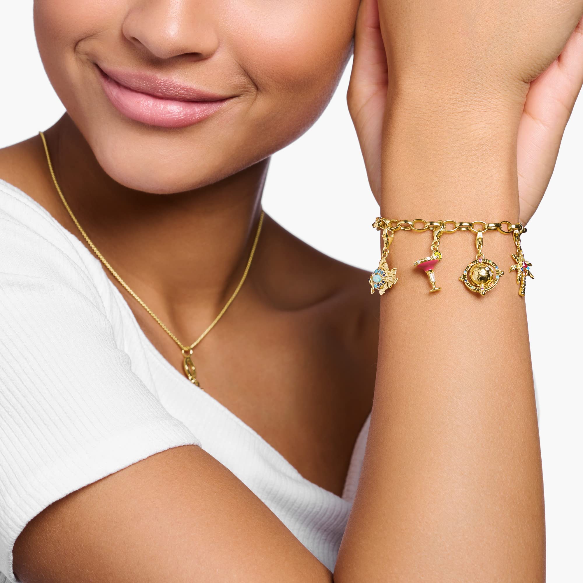 THOMAS SABO Charm-Anhänger bunte Weltkugel vergoldet 750 Gelbgold Vergoldung, 925 Sterlingsilber