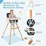 HONEY JOY Baby High Chair, 6-in-1 Eat & Grow Wooden Highchair/Toddler Chair with Removable Tray, 5-Point Harness, PU Cushion and Footrest, Convertible High Chair for Babies and Toddlers (Black)