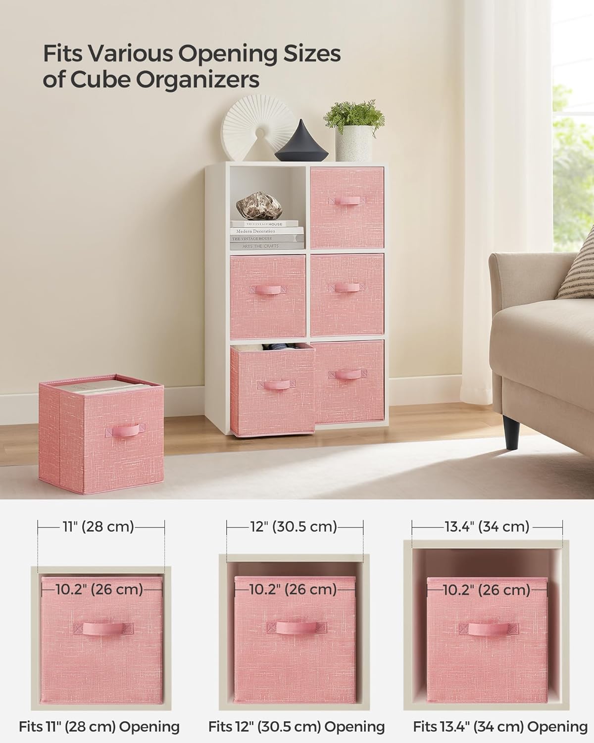 SONGMICS Storage Cubes, 11-Inch Non-Woven Fabric Bins with Double Handles, Set of 6, Closet Organizers for Shelves, Foldable, for Clothes, Jelly Pink UROB026R01 - Image 5