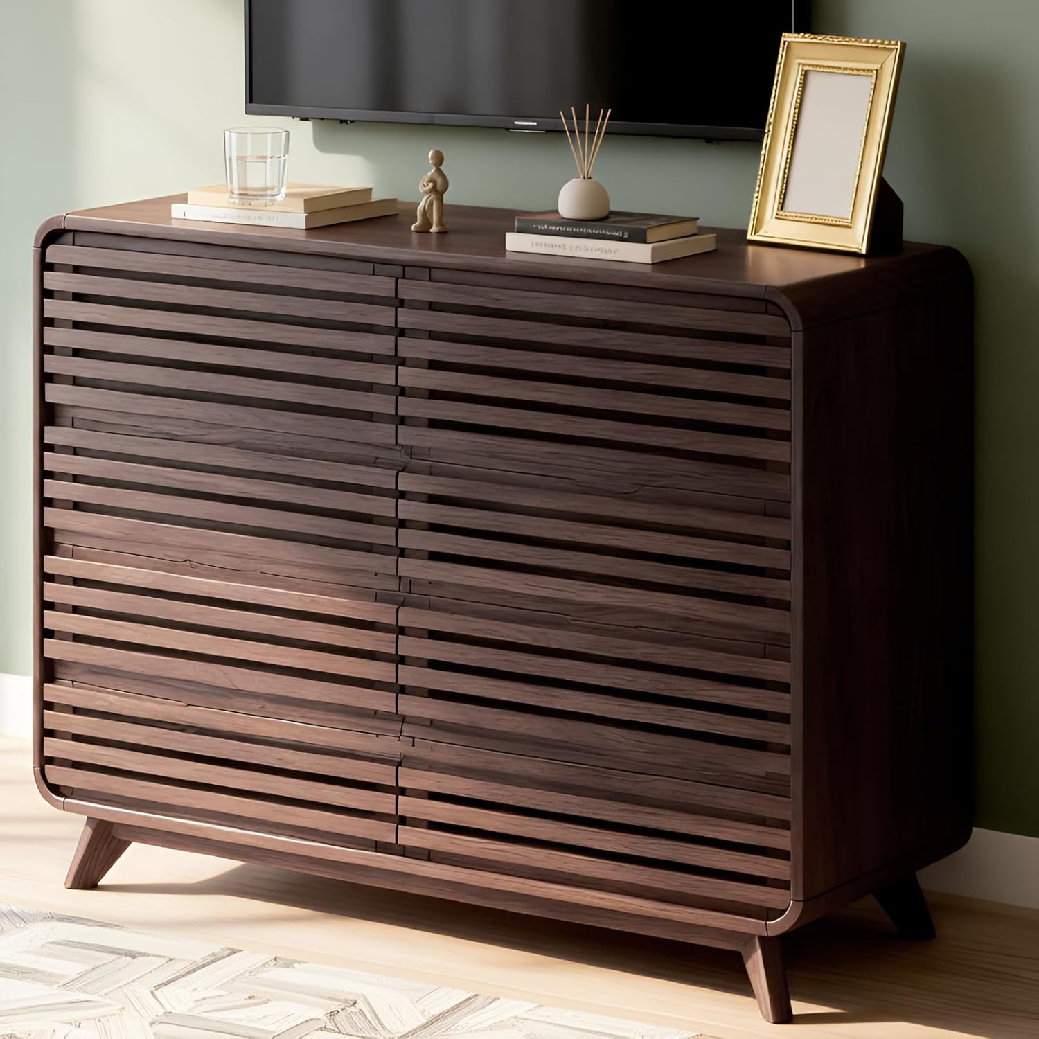 8 Drawers Dresser for Bedroom,Pre-Installed Chests of Drawers with Grille & Curved Design, Wooden Large Drawer Organizer for Bedroom Hallway