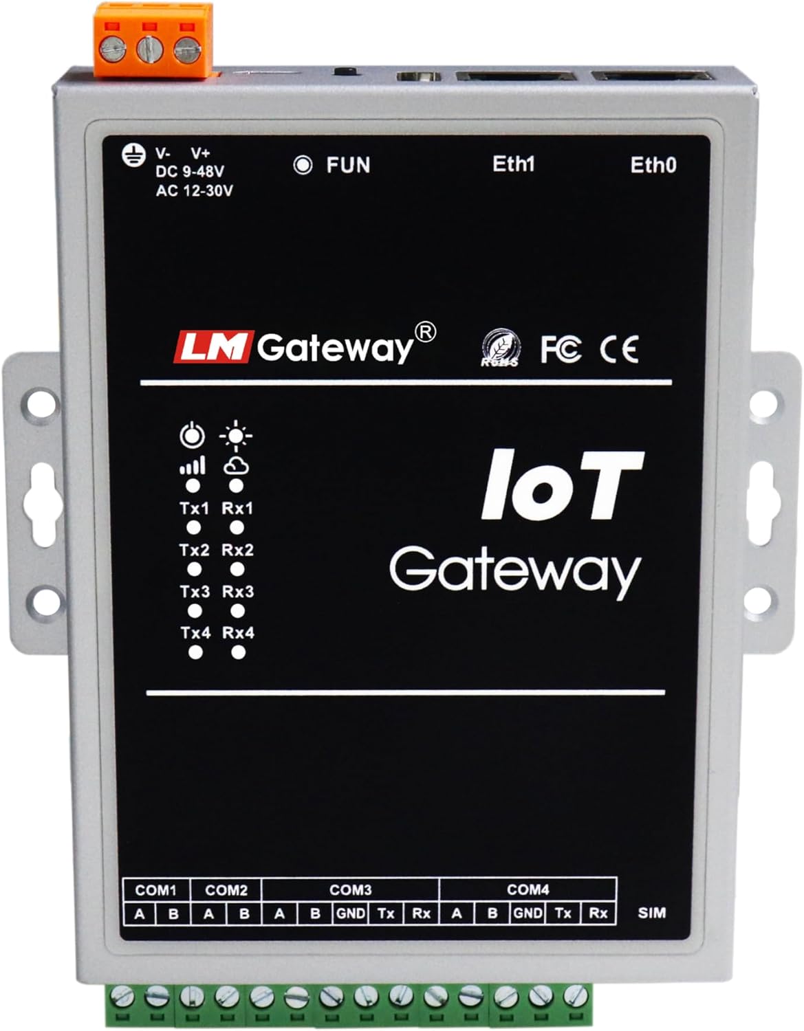 Industrial IoT Device Server, 4-Port RS232/485 Modbus Gateway RTU to TCP Converter with Extended Wi-Fi, 10/100 Ethernet (404)