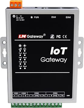 Industrial IoT Device Server, 4-Port RS232/485 Modbus Gateway RTU to TCP Converter with Extended Wi-Fi, 10/100 Ethernet 404