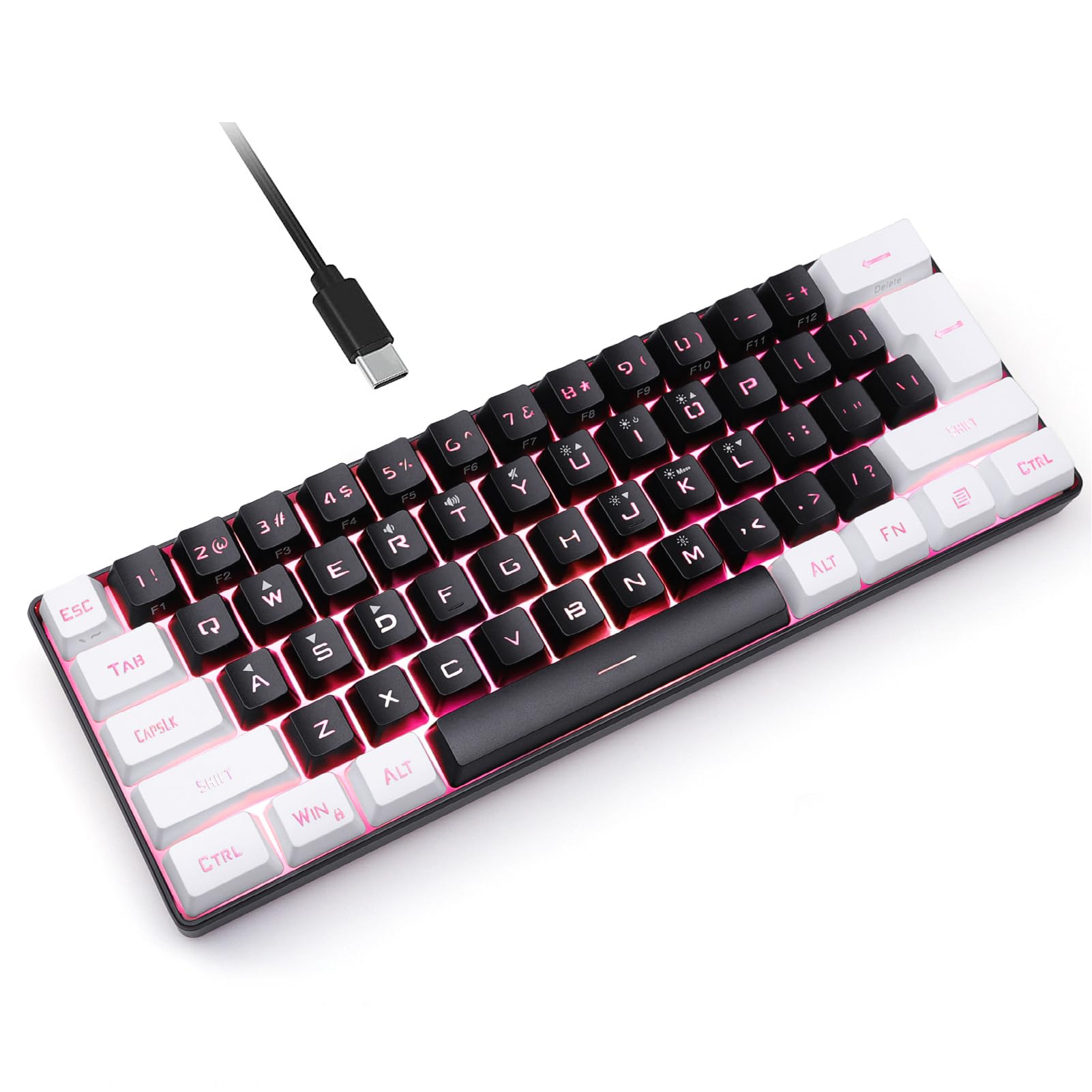 LICAEVEY Mini Teclado RGB, Retroiluminación LED, Sensación Mecánica, Teclado para Juegos con Cable con Iluminación RGB Múltiple y Soporte, Diseño Ergonómico (y Negro) (Black)