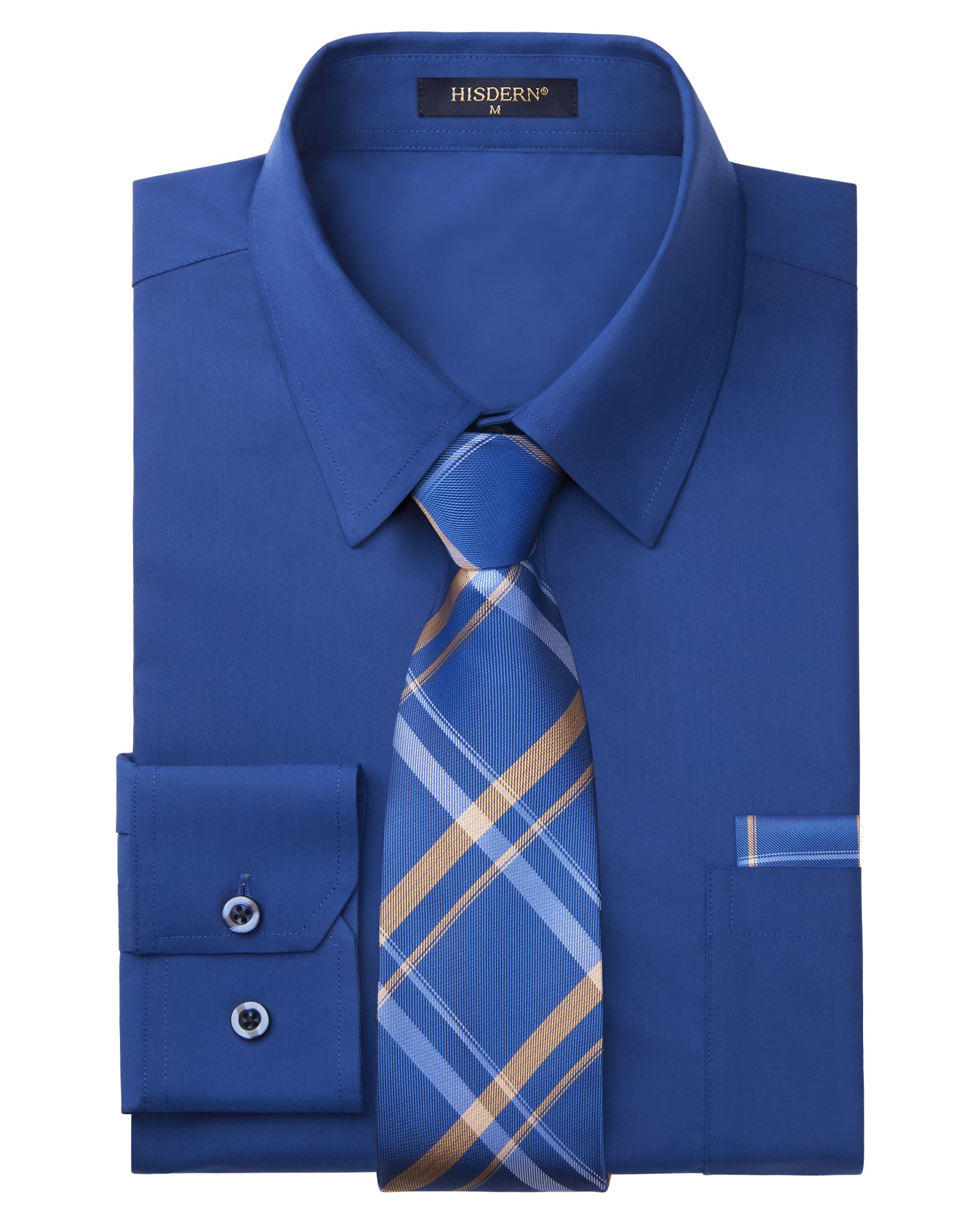 HISDERN 503 Mens Dress Shirt Slim Fit Long Sleeve Button Down Wrinkle Free Set