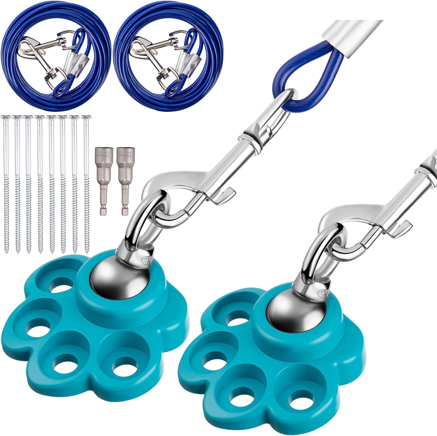 Shinylin 2 Sets 360 Degree Swivel Dog Tie Out Cable and