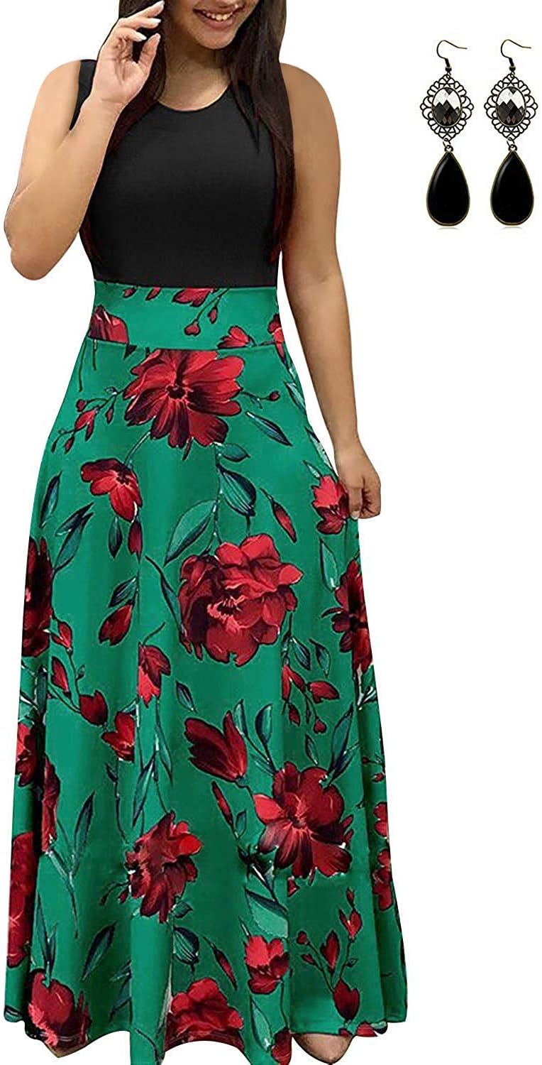 UUAISSO Women Summer Dress Maxi Boho Short Sleeve Elegant Loose Casual Dresses Beach Long Sundress